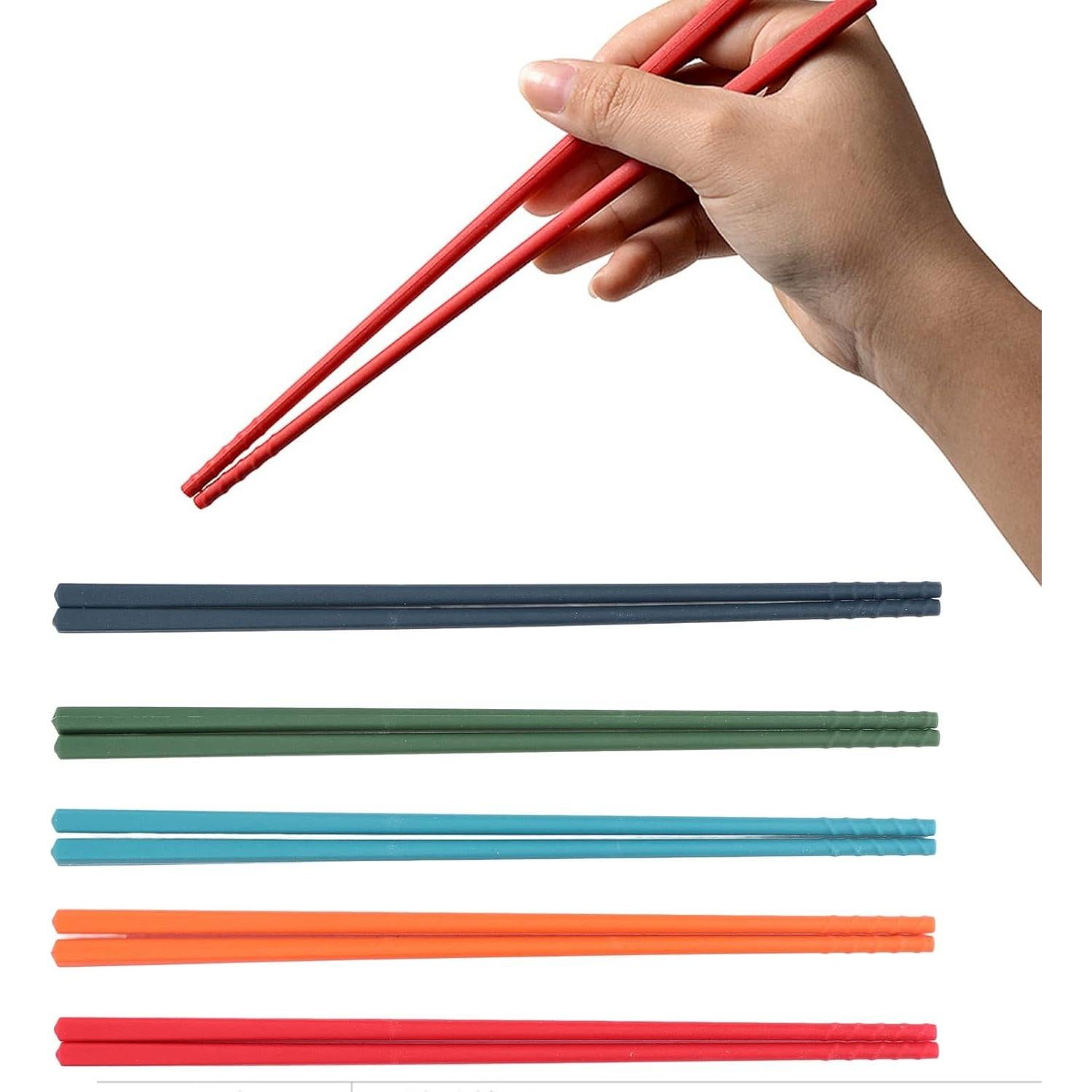 Juego de 5 pares de palillos reutilizables Yosoo 24.1 cm antideslizantes