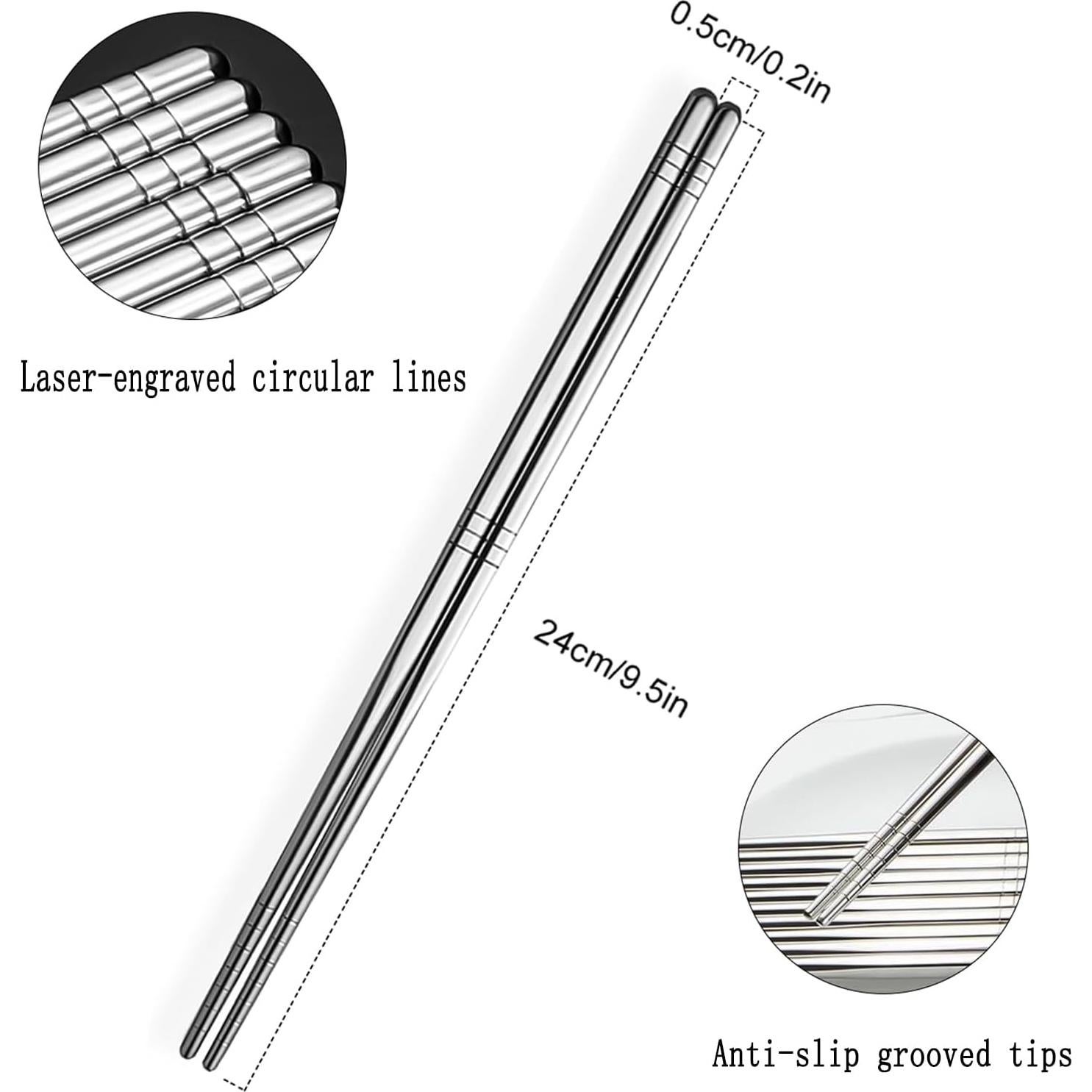 Palillos de Acero Inoxidable Kucensi 5 Pares 24cm Antideslizantes