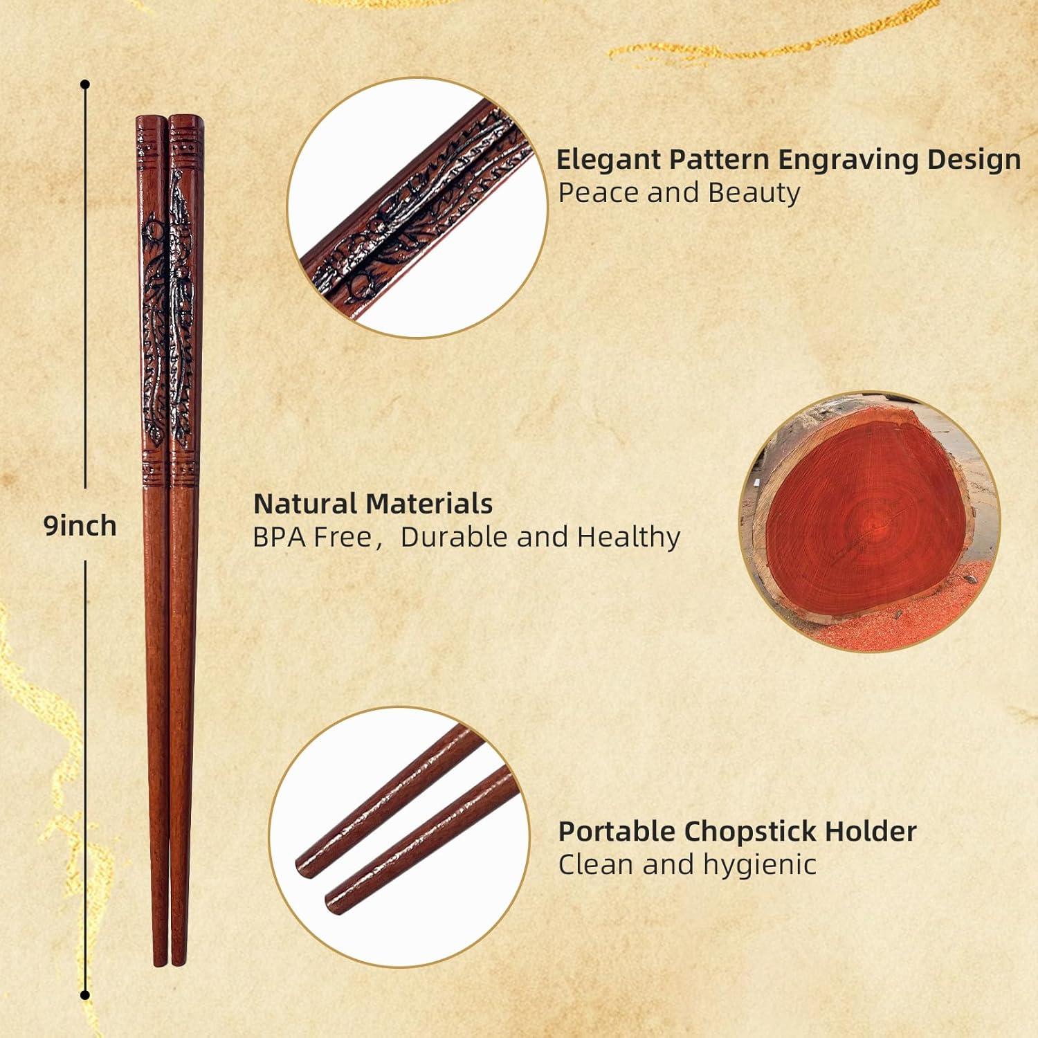 Juego de 2 pares de palillos de madera Dragón y Fénix 22 cm