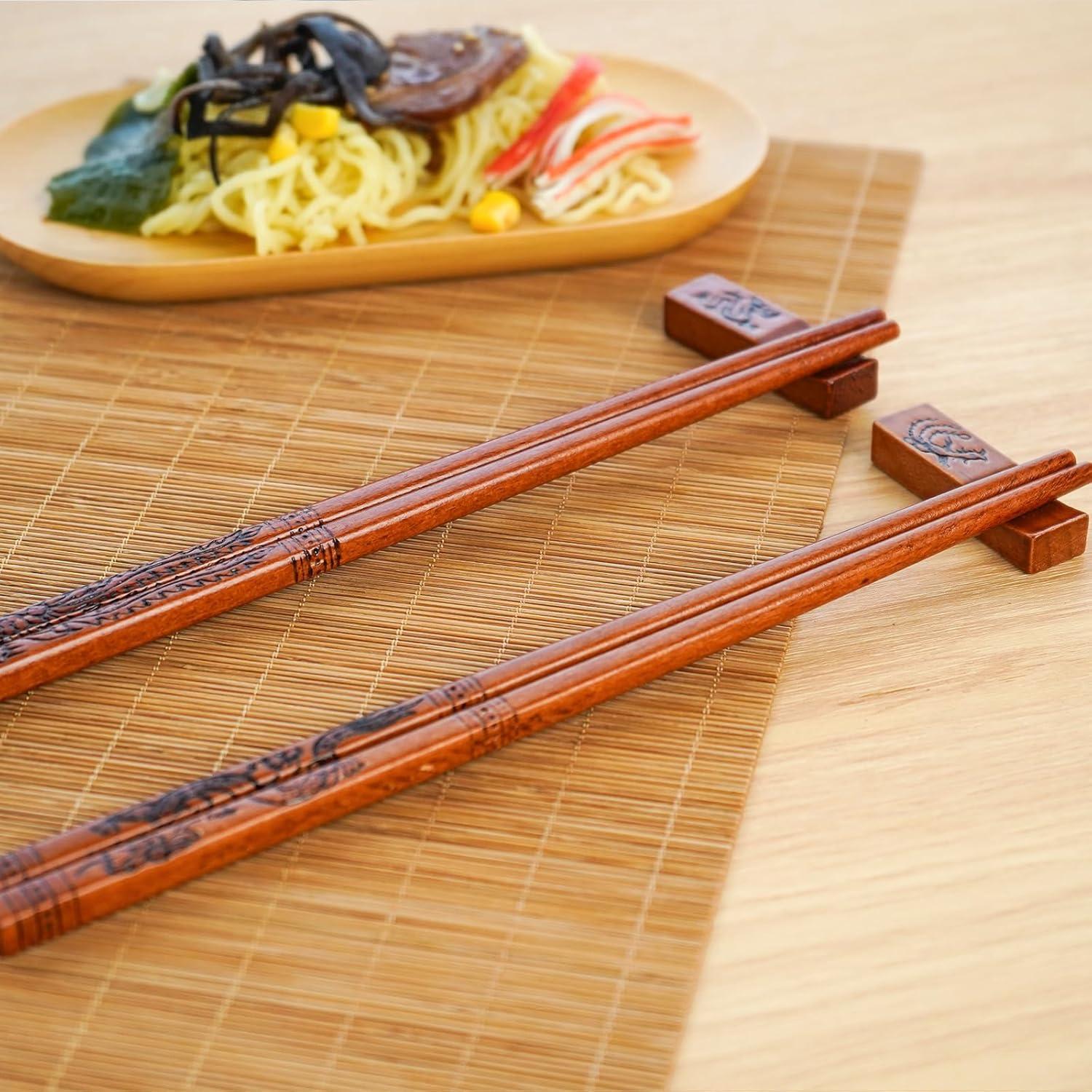 Juego de 2 pares de palillos de madera Dragón y Fénix 22 cm