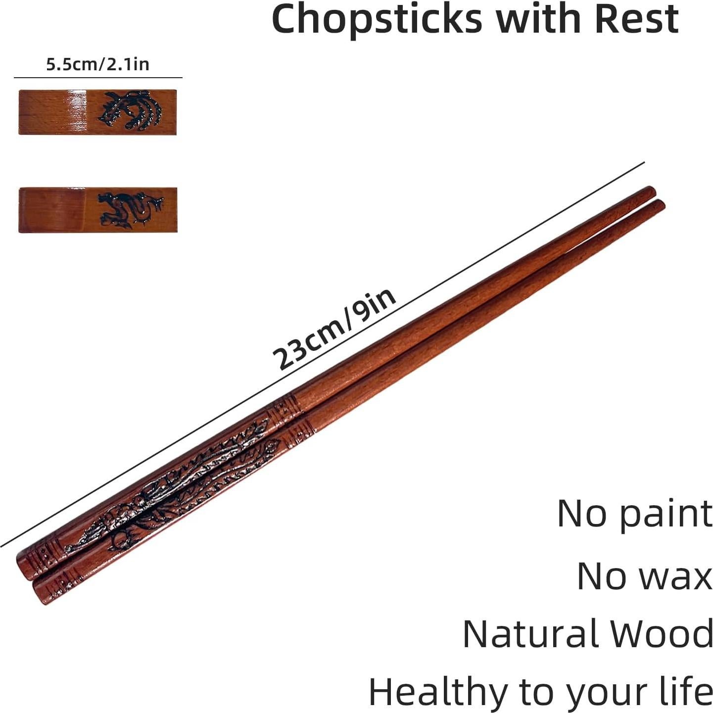 Juego de 2 pares de palillos de madera Dragón y Fénix 22 cm