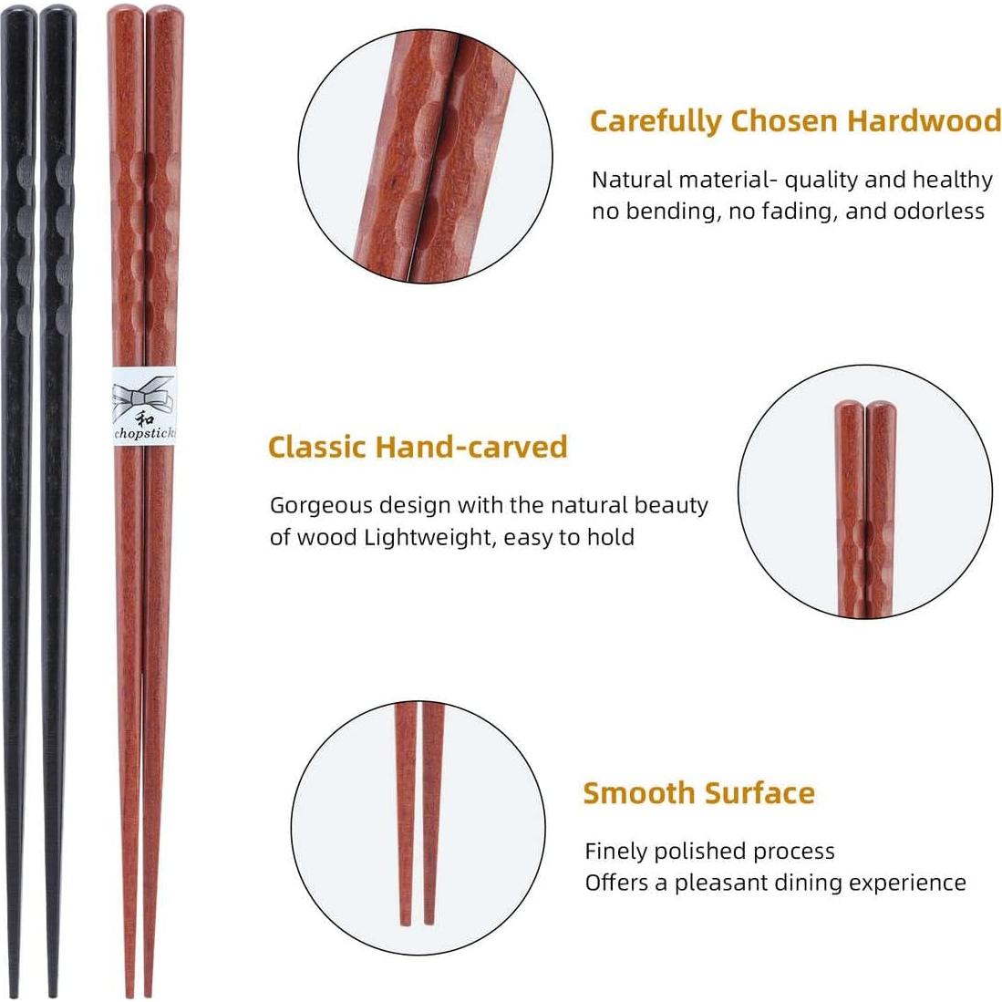 Juego de 10 pares de palillos de madera MFJUNS antideslizantes