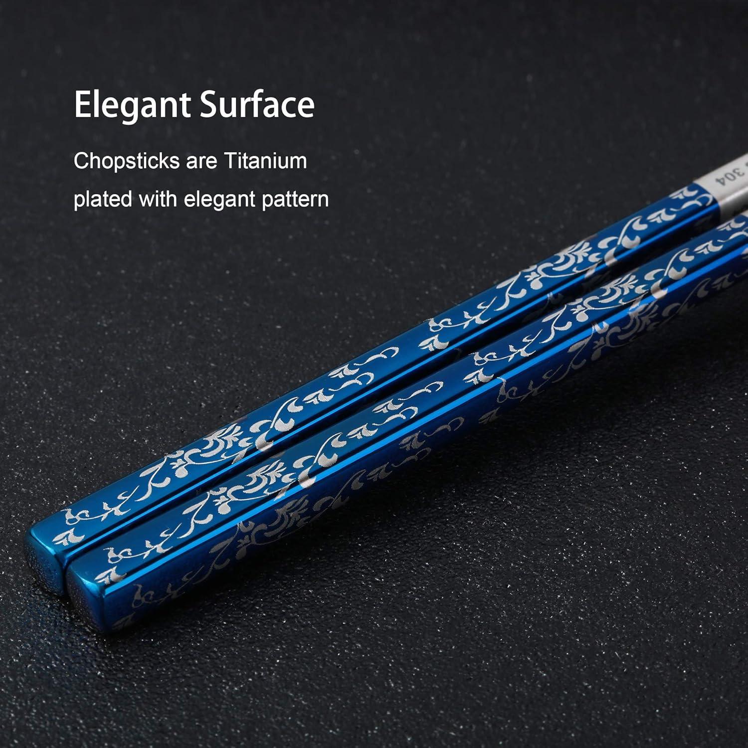 Palillos Metálicos Reutilizables Greatamzor 2 Pares Azul Plata