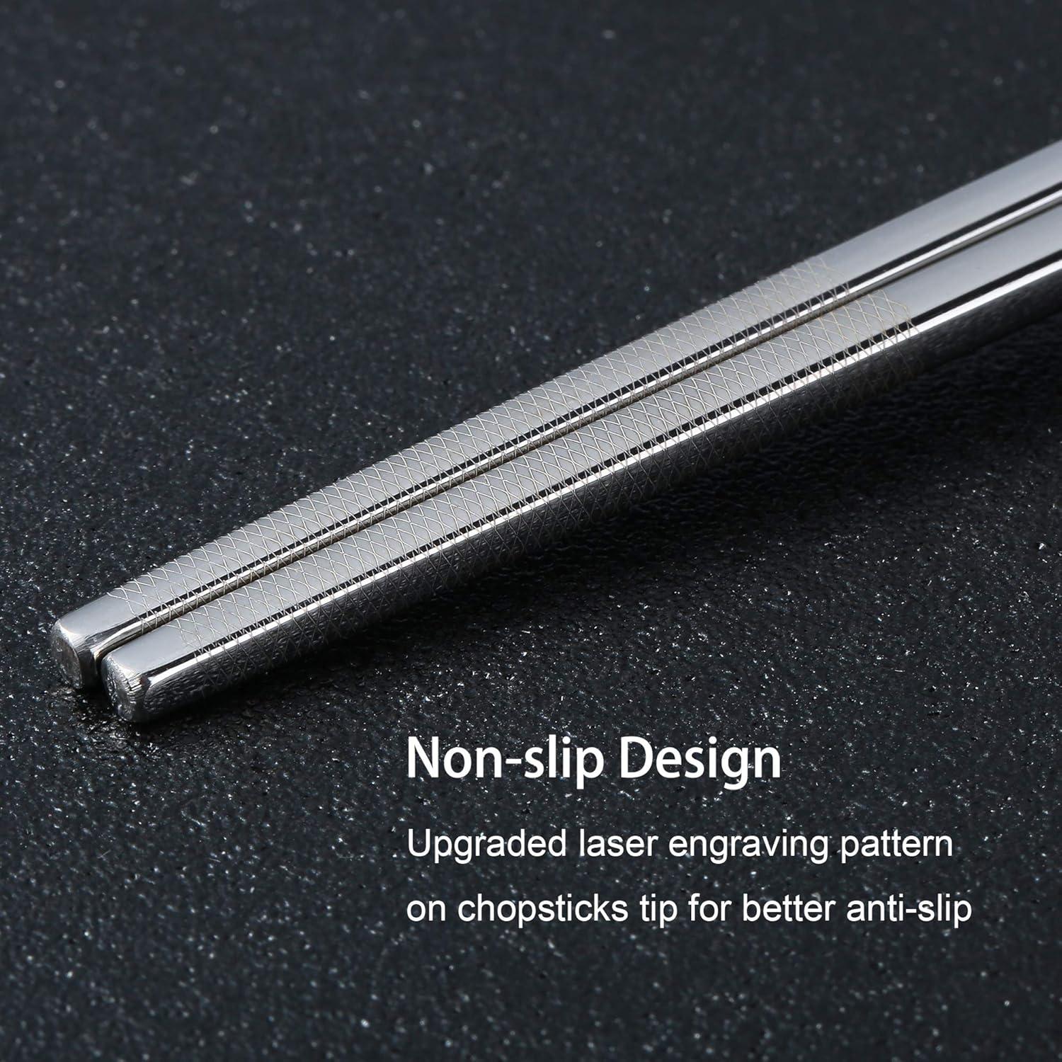 Palillos Metálicos Reutilizables Greatamzor 2 Pares Azul Plata