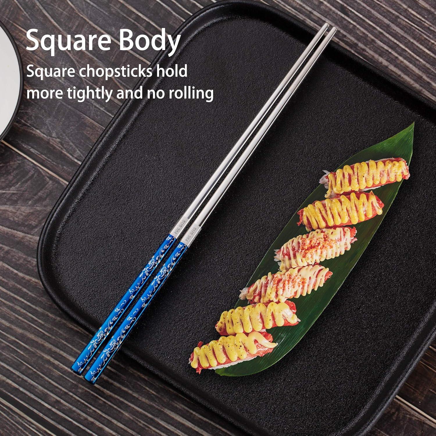 Palillos Metálicos Reutilizables Greatamzor 2 Pares Azul Plata