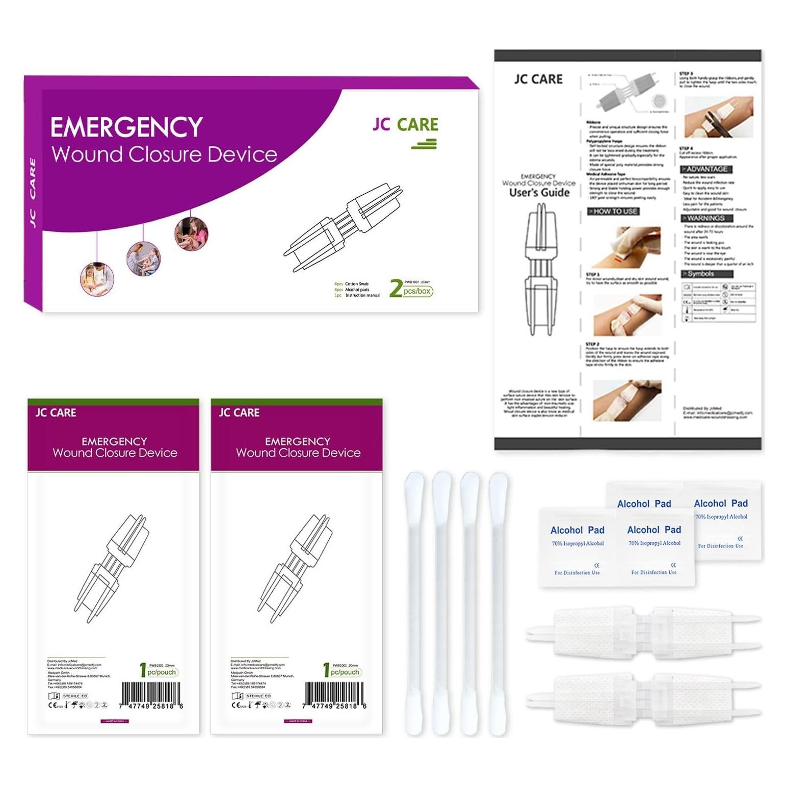 Kit de Cierre de Heridas JCMED 2 Piezas Sin Suturas