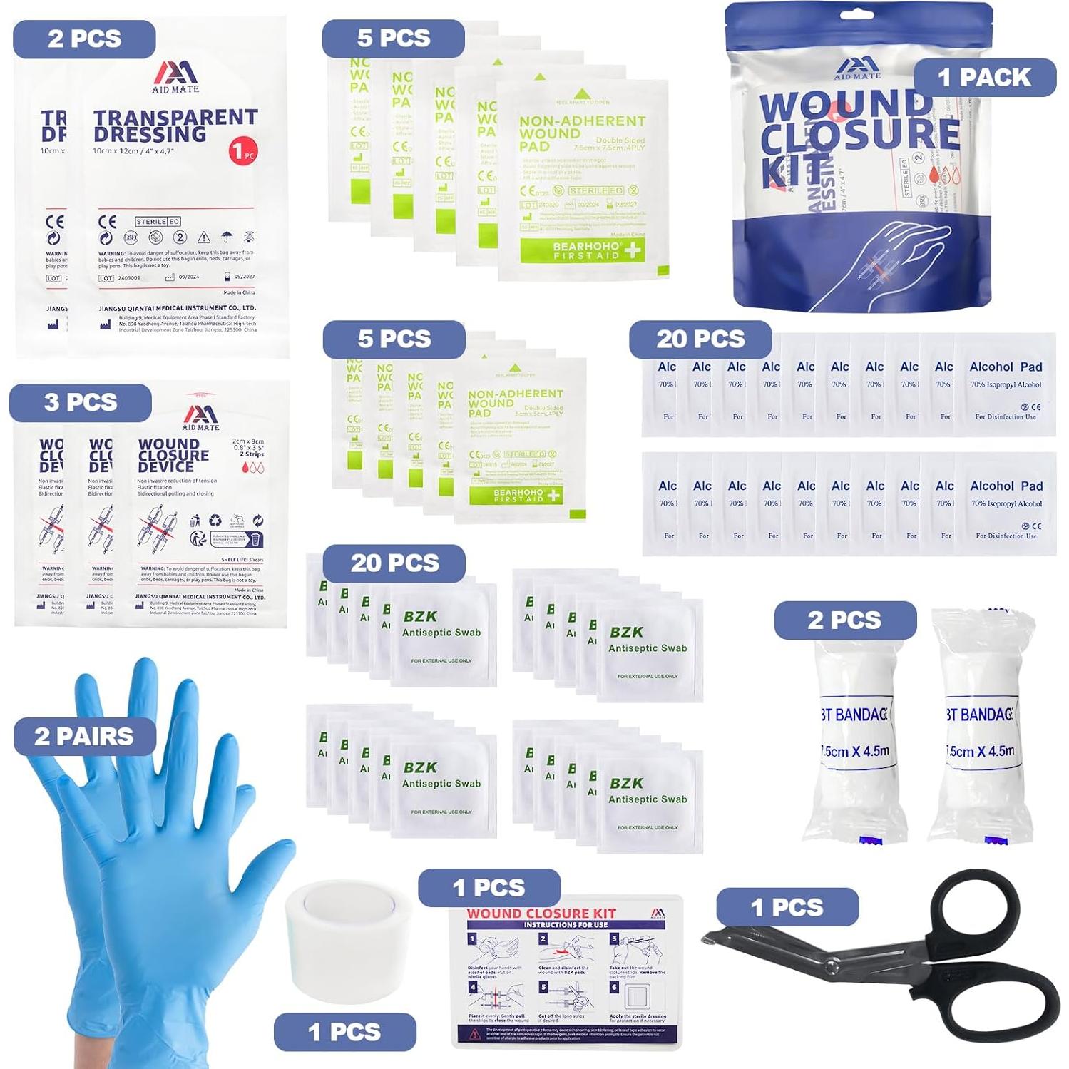 Kit de Cierre de Heridas AID MATE 6 Piezas Sin Suturas