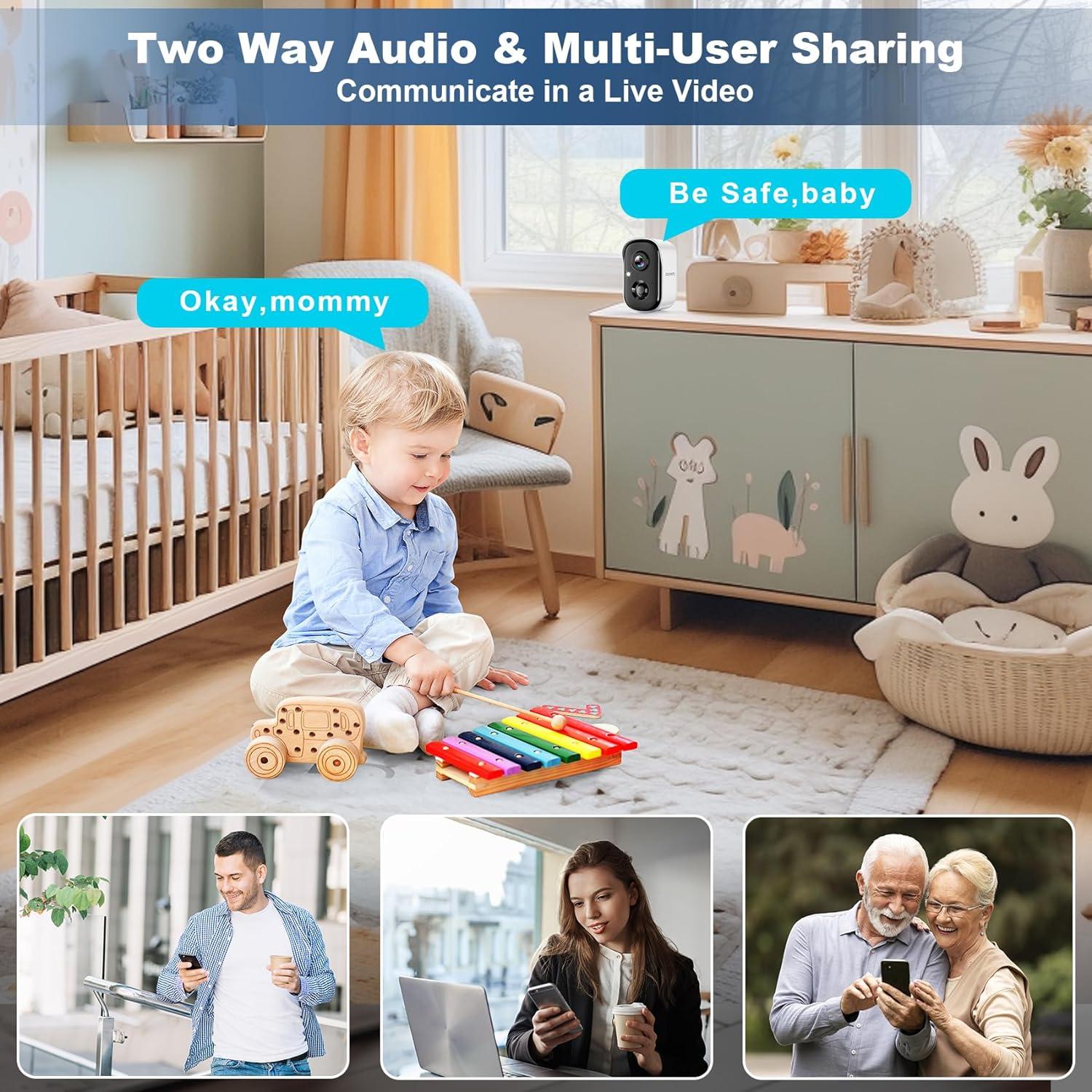 Cámara de Seguridad Inalámbrica ZEEPORTE 2K con AI y Visión Nocturna