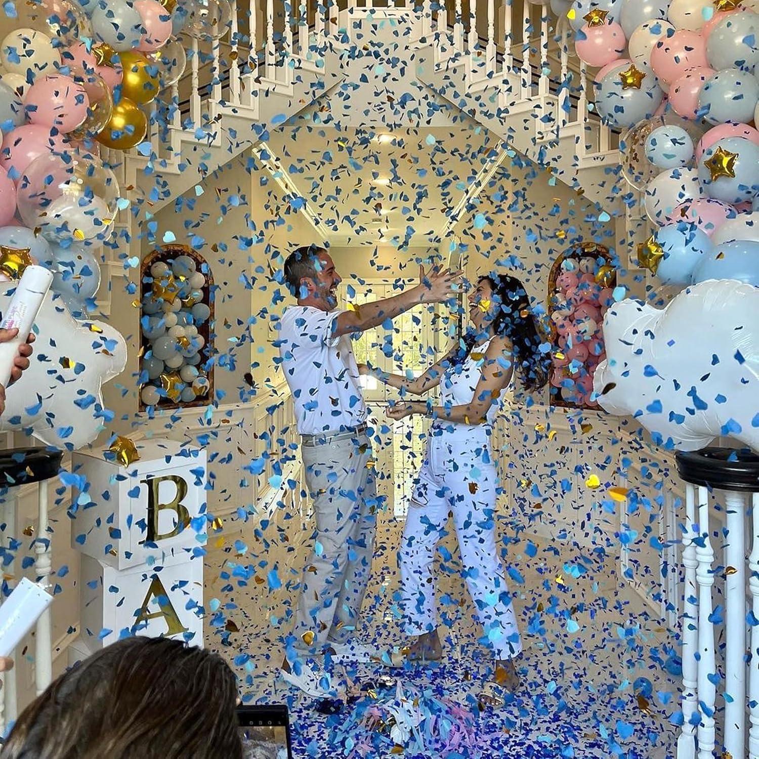 Cañón de Confeti Revelación de Género PrimePure - 4 Corazones Azules