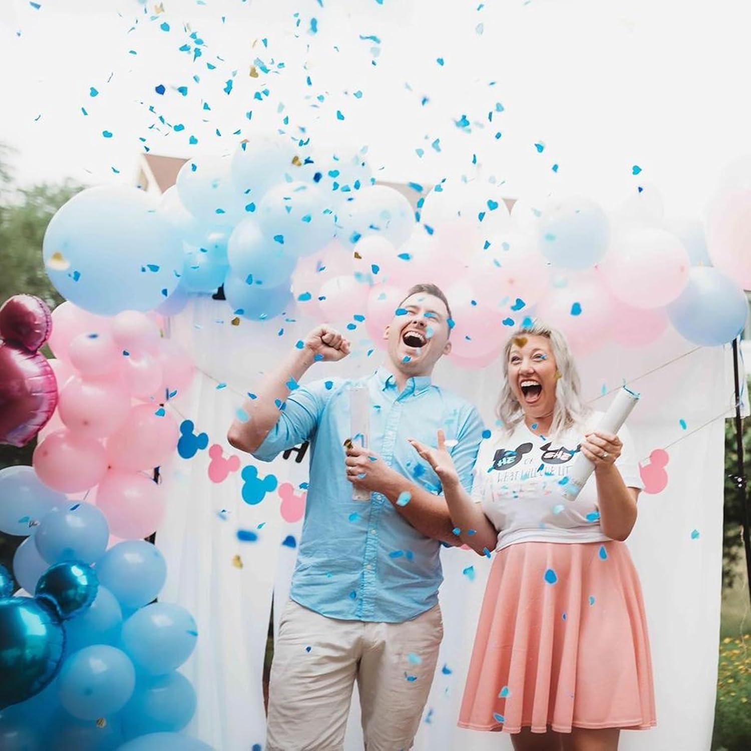 Cañón de Confeti Revelación de Género PrimePure - 4 Corazones Azules