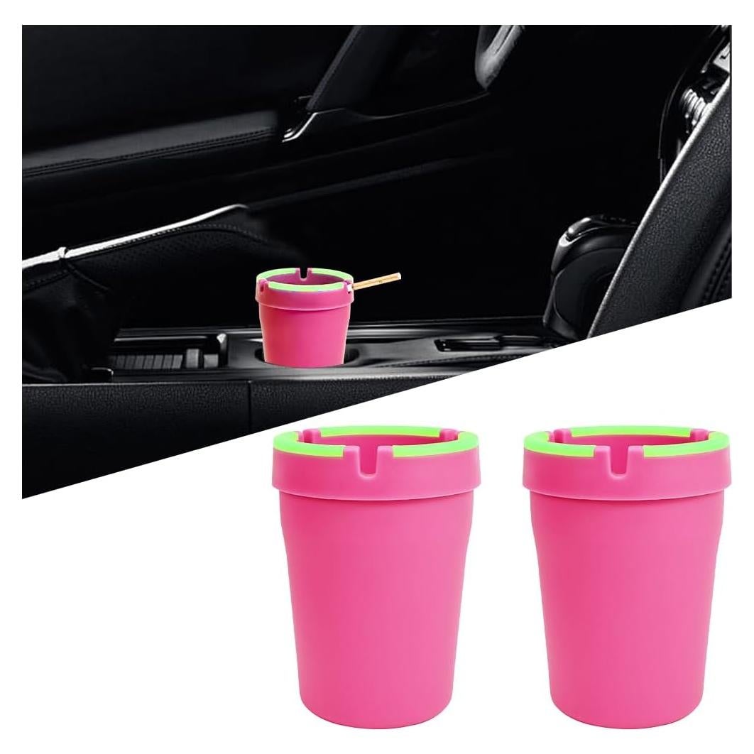 Cenicero de Auto Mandark Rosa 2PCS Portátil Sin Humo