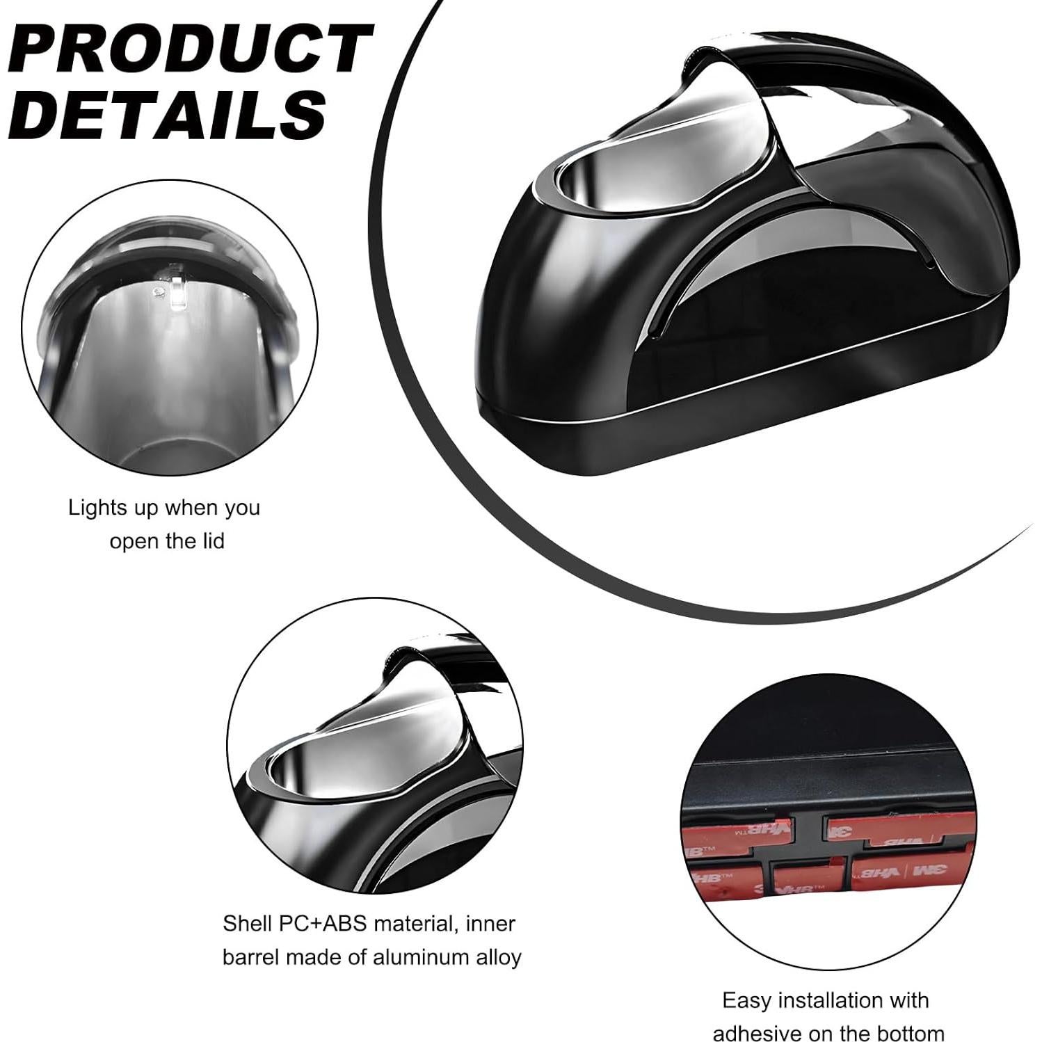 Cenicero de coche Wevdn con tapa y luz LED - Negro