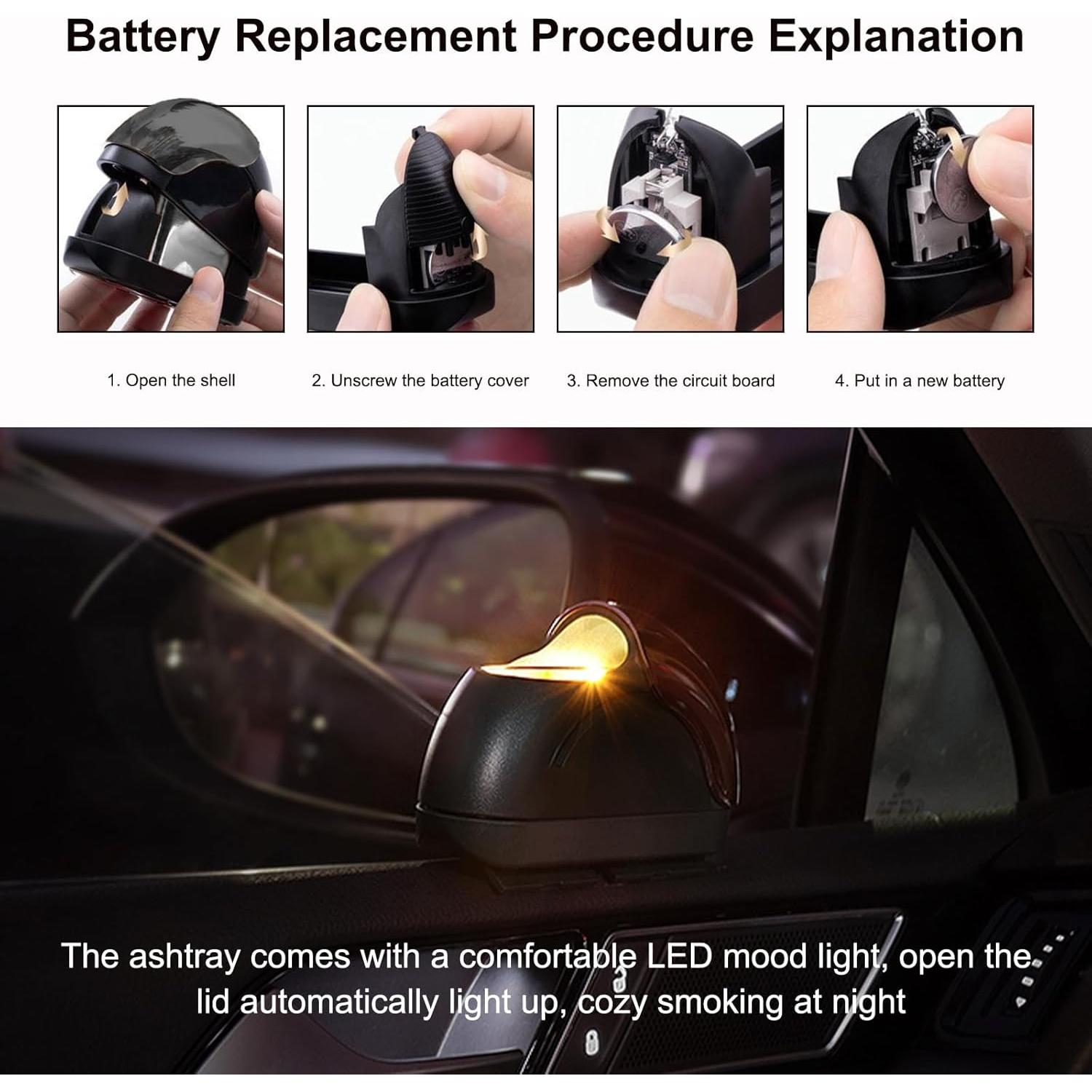 Cenicero de coche Wevdn con tapa y luz LED - Negro