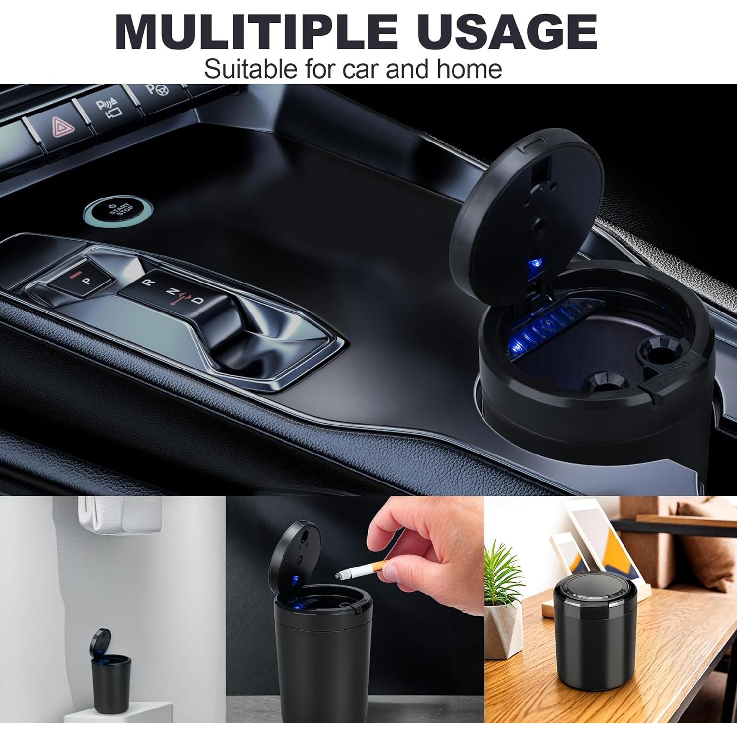 Cenicero de coche XIHUII con tapa y luz LED desmontable