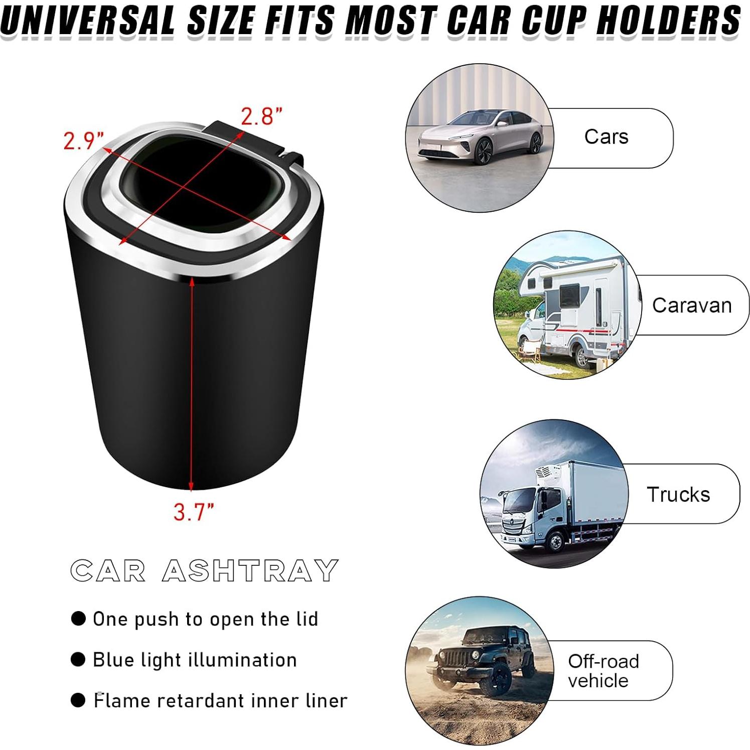 Cenicero de coche Ohleats con luz LED y tapa a prueba de olores