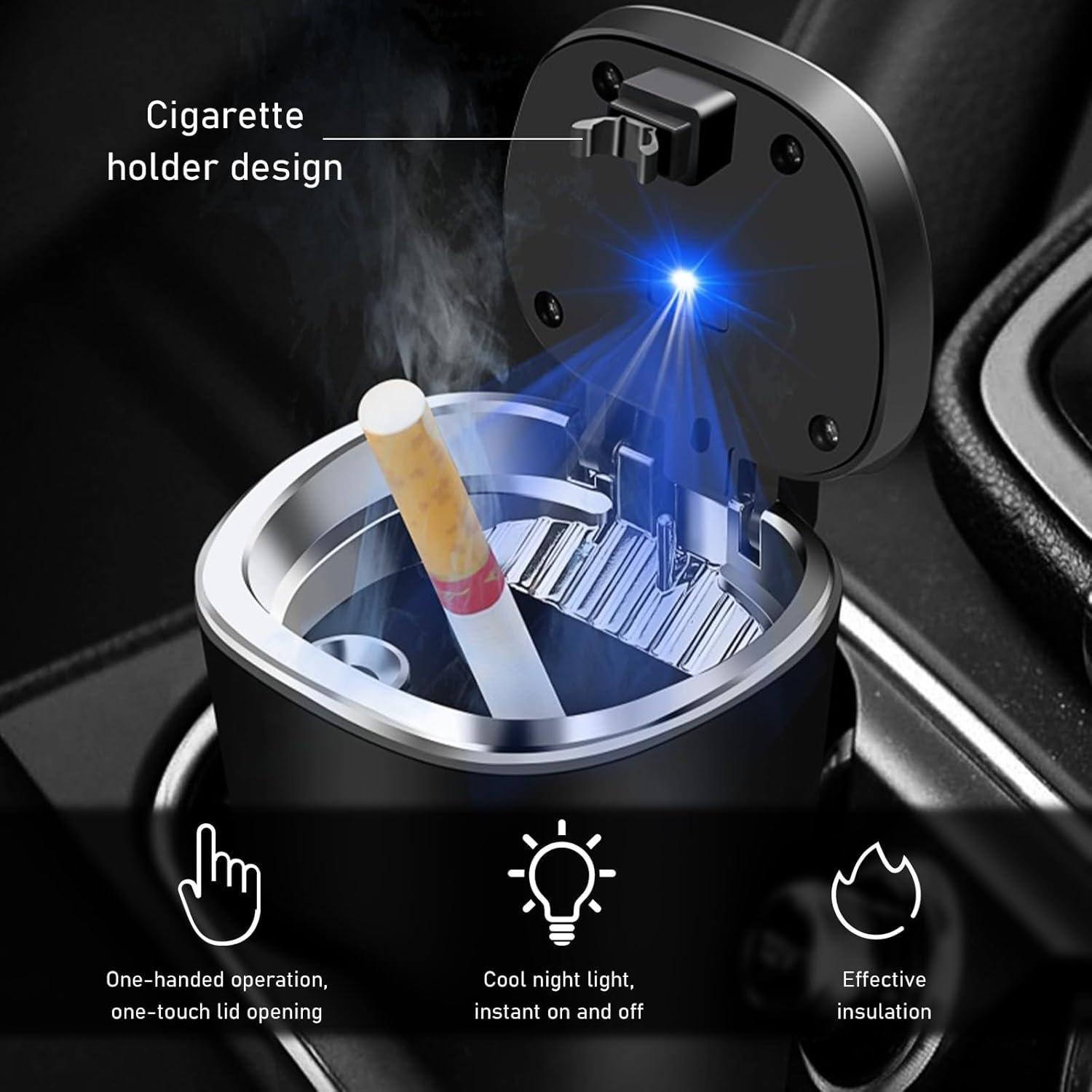Cenicero de coche Ohleats con luz LED y tapa a prueba de olores
