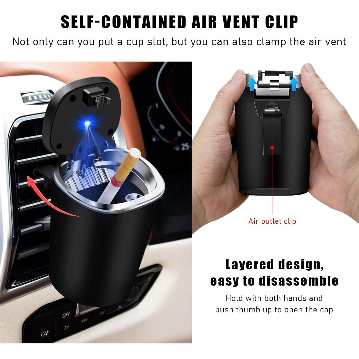 Cenicero de coche Ohleats con luz LED y tapa a prueba de olores