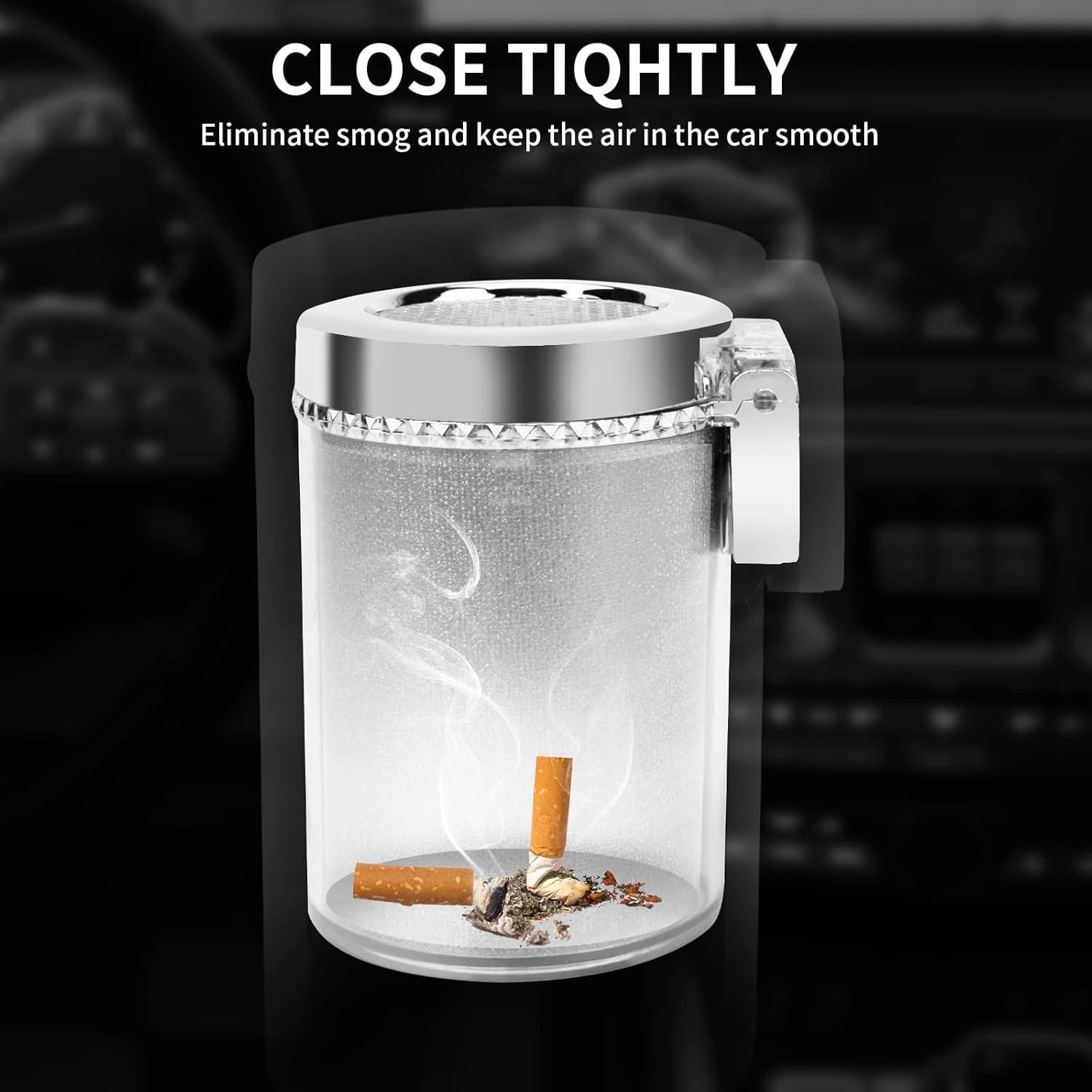 Cenicero de Coche AUSZUOI con Luz LED - Paquete de 2 Plata