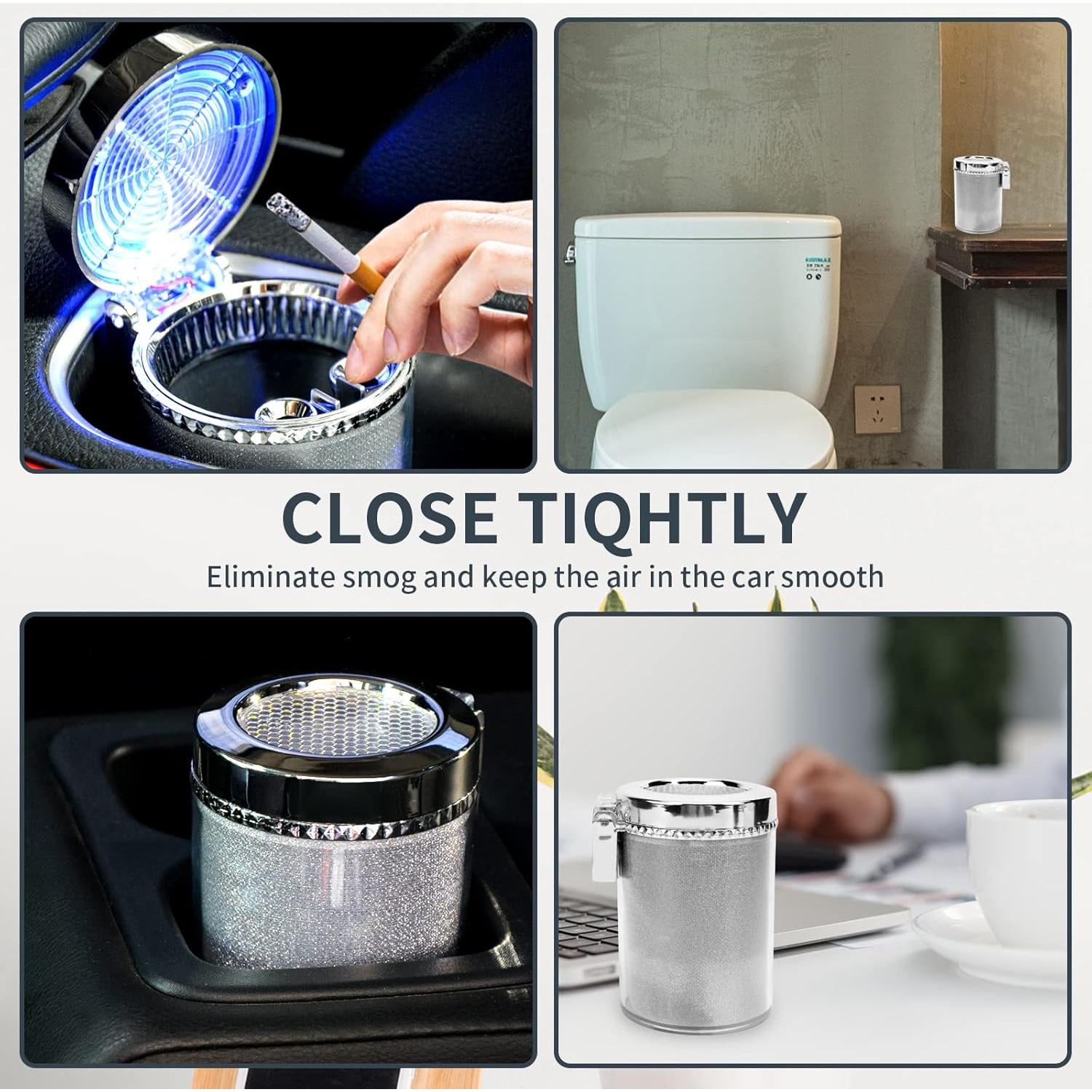 Cenicero de Coche AUSZUOI con Luz LED - Paquete de 2 Plata