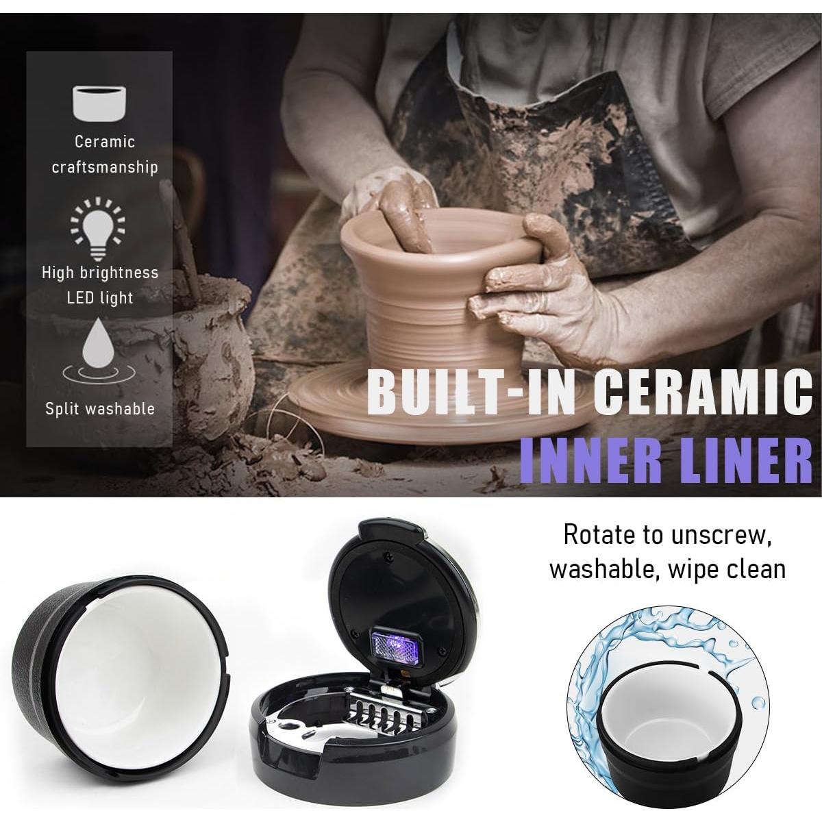 Cenicero de Auto Ziciner con Tapa y Luz LED - Negro