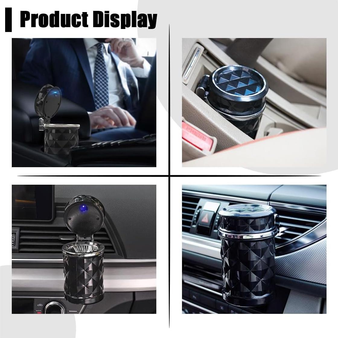 Cenicero portátil para coche SMILFUY con luz LED negro