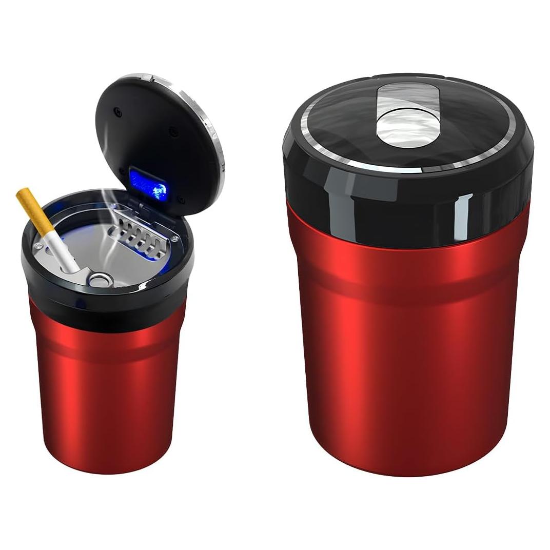 Cenicero de coche DXNQ con tapa y luz LED azul, grande