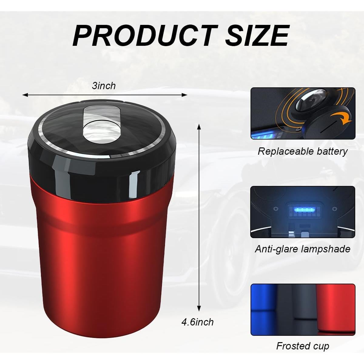 Cenicero de coche DXNQ con tapa y luz LED azul, grande