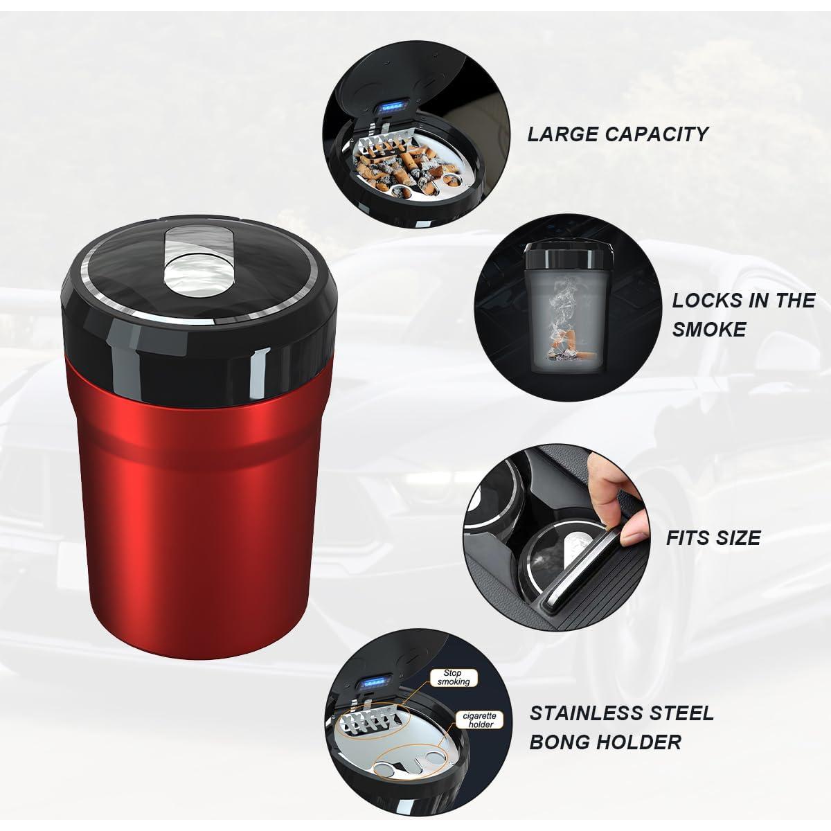 Cenicero de coche DXNQ con tapa y luz LED azul, grande