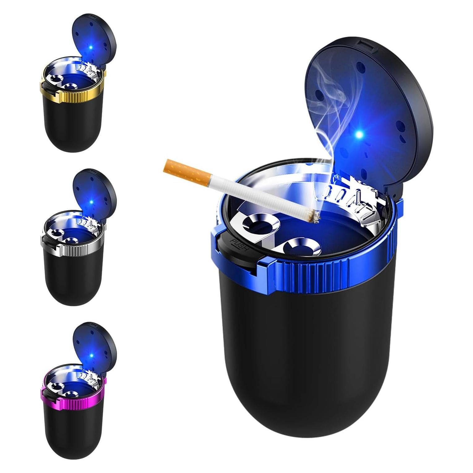 Cenicero de coche Wevdn con tapa y luz LED azul