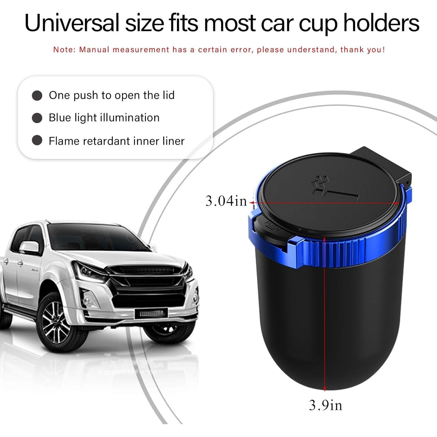 Cenicero de coche Wevdn con tapa y luz LED azul