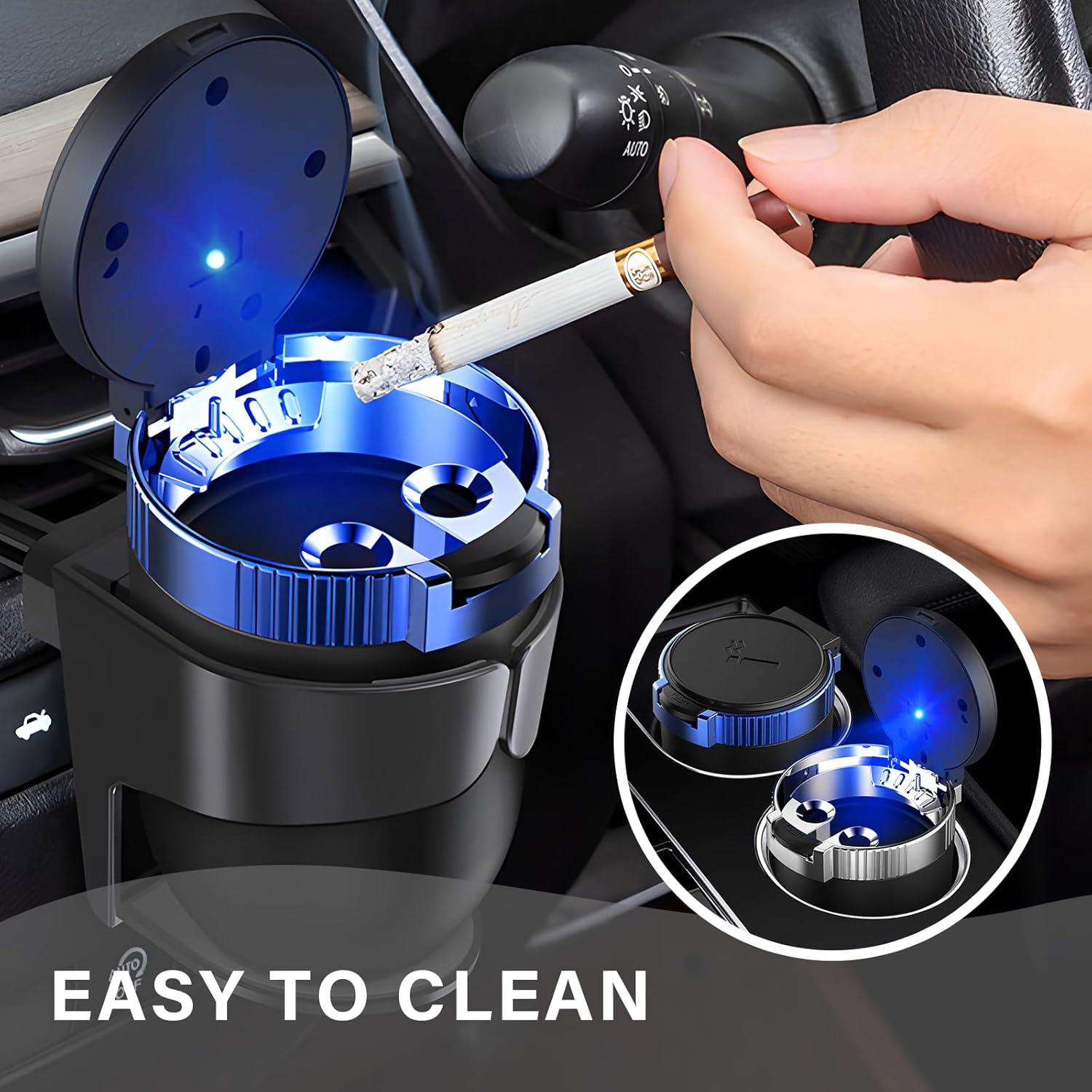 Cenicero de coche Wevdn con tapa y luz LED azul