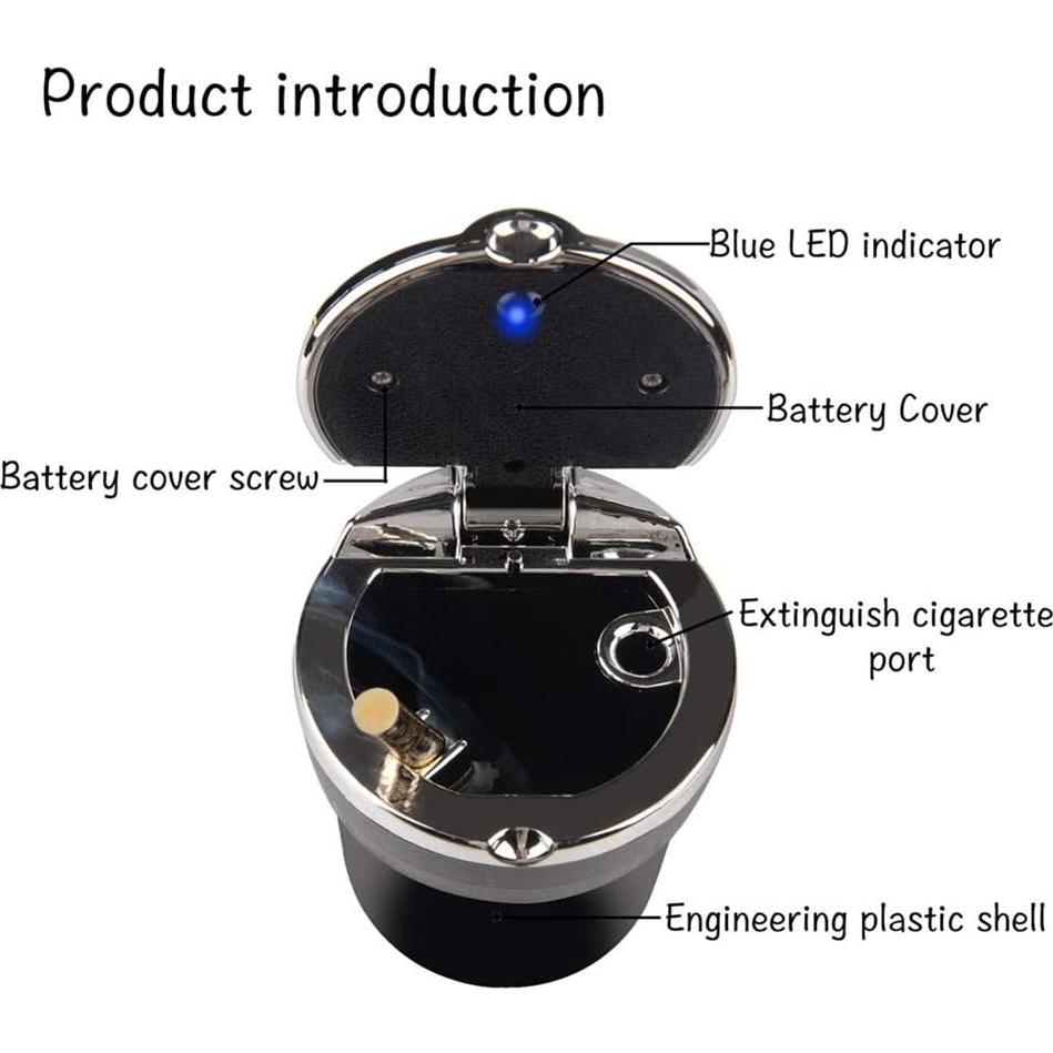 Cenicero para Auto AISIBO con Luz LED y Tapa Negro
