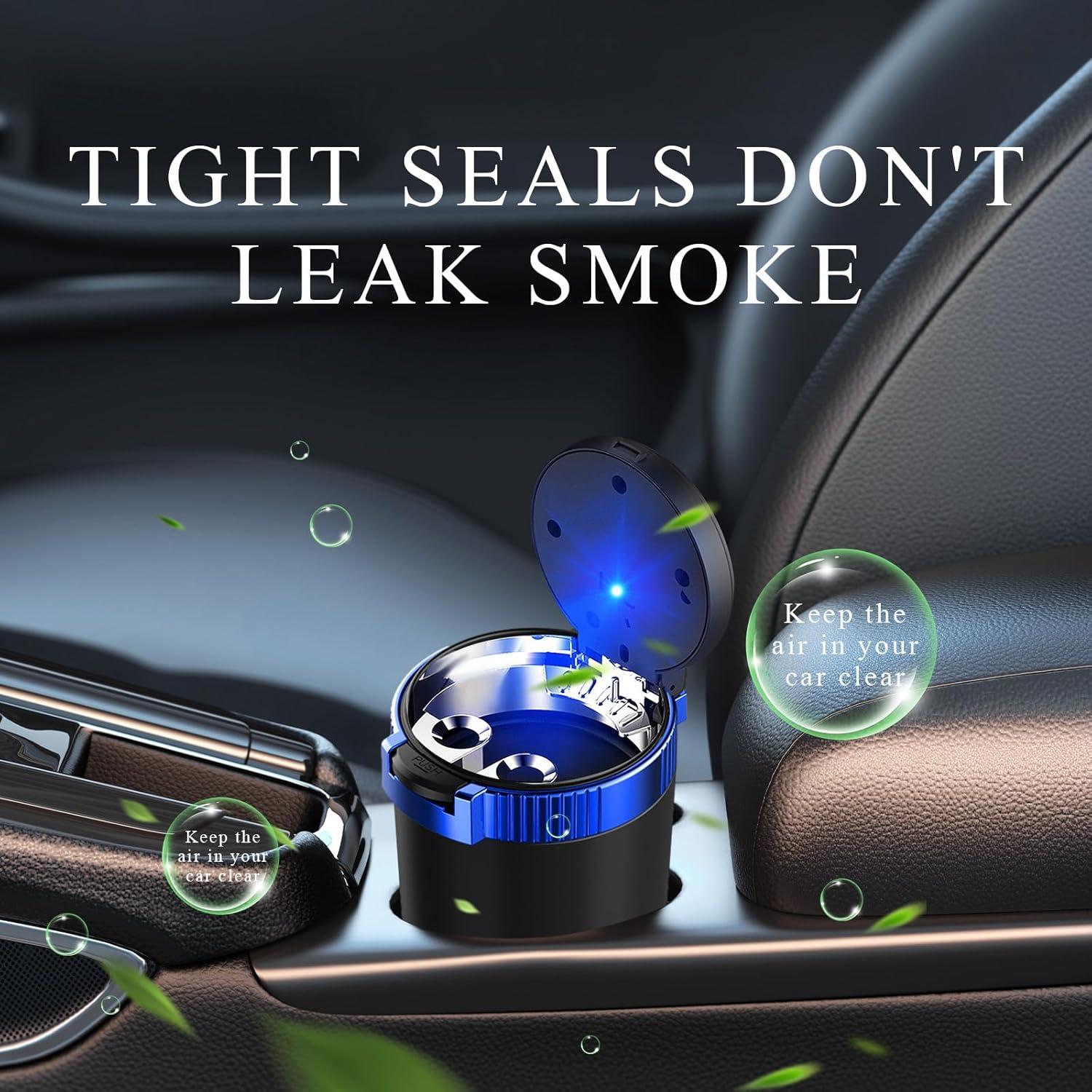 Cenicero de coche Ohleats con tapa y luz LED azul