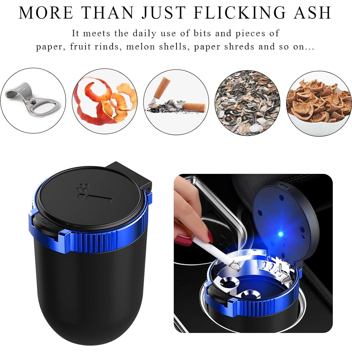 Cenicero de coche Ohleats con tapa y luz LED azul