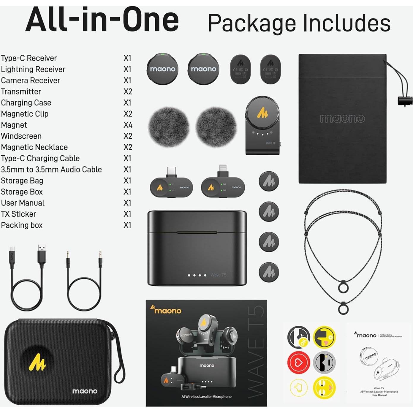 Micrófono Lavalier Inalámbrico MAONO Wave T5 48kHz 24bit