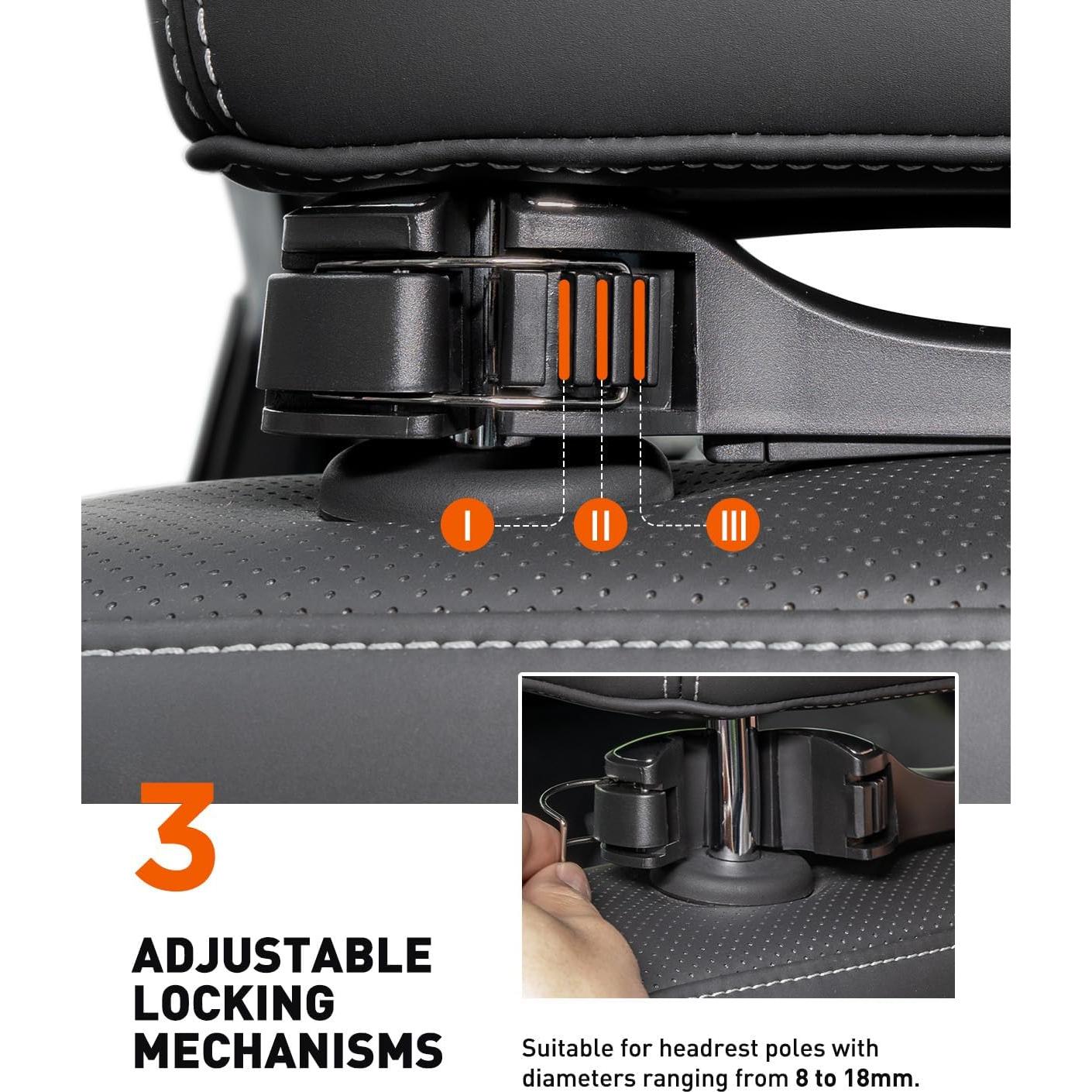 2 in 1 Car Headrest Hidden Hook Universal Car Back Seat Hooks, 360° Rotation Adjustable Hanger Rear Hook, Cell Phone Holder and Versatile Storage for Purses, Bags, Toys and Others, 1 PCS