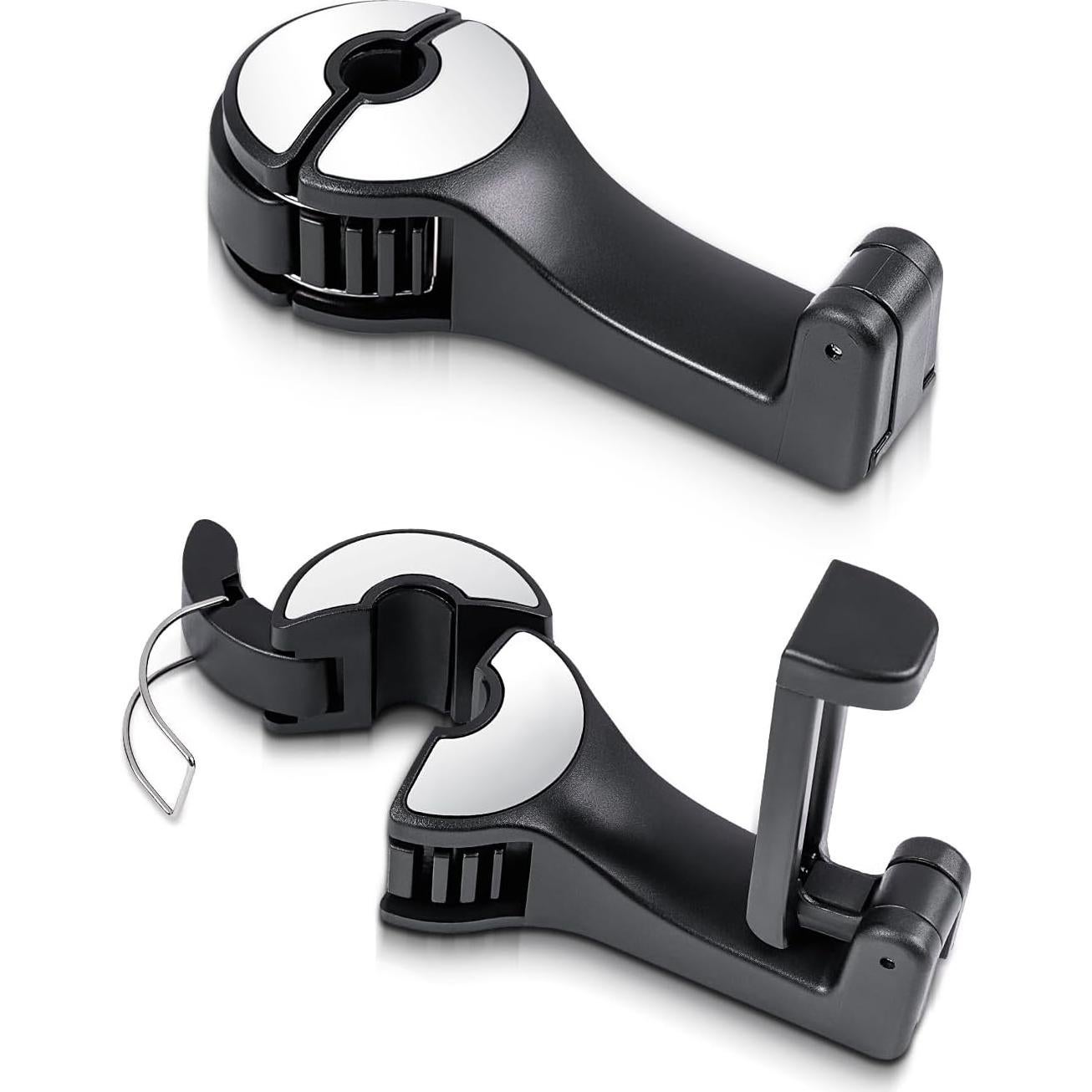 2 in 1 Car Headrest Hidden Hook Universal Car Back Seat Hooks, 360° Rotation Adjustable Hanger Rear Hook, Cell Phone Holder and Versatile Storage for Purses, Bags, Toys and Others, 1 PCS