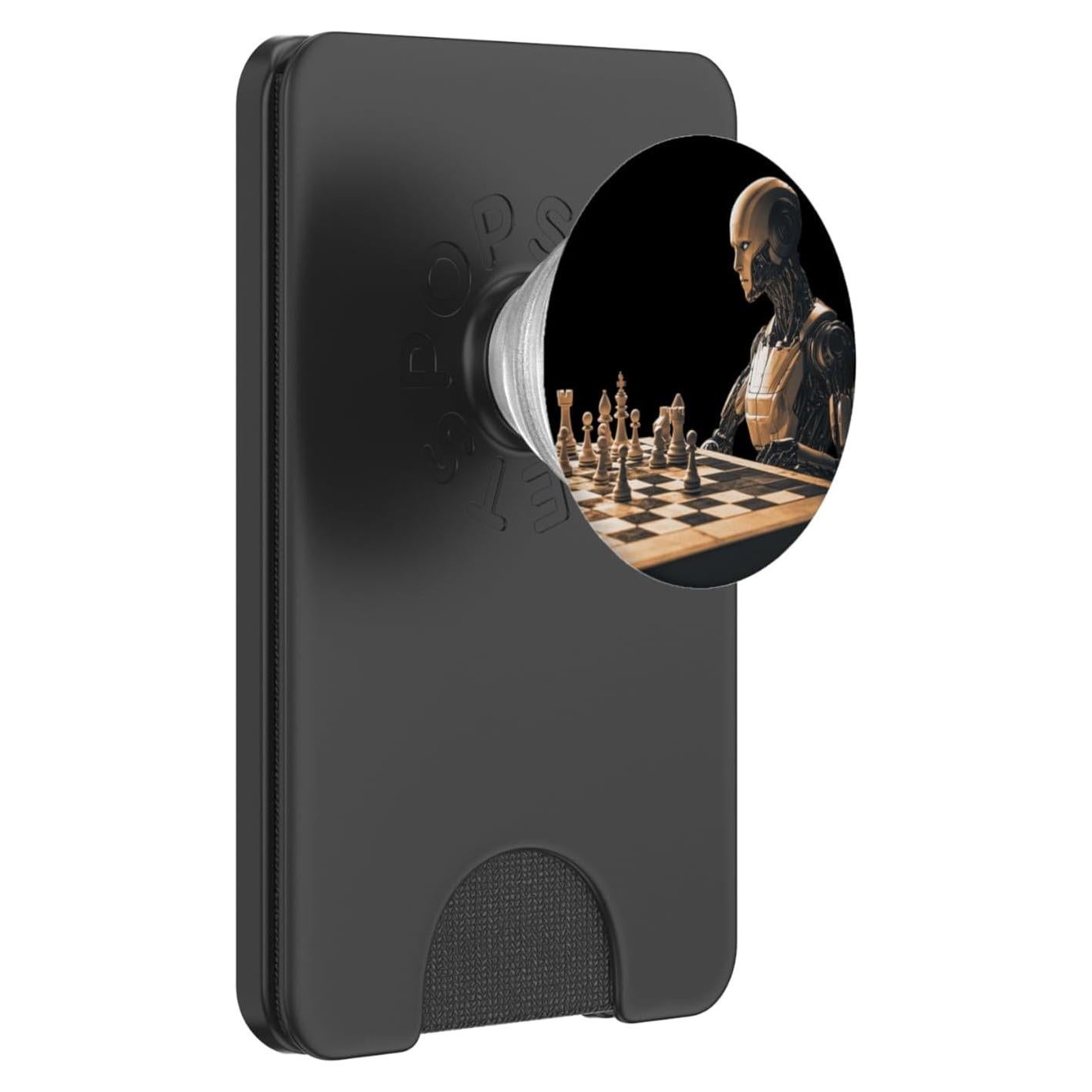 PopSockets PopWallet Magnético Robot Ajedrez IA Negro