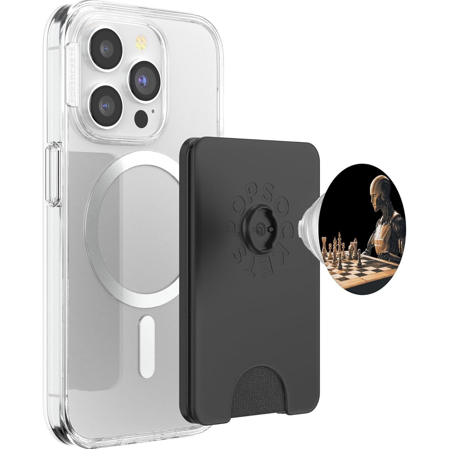 PopSockets PopWallet Magnético Robot Ajedrez IA Negro
