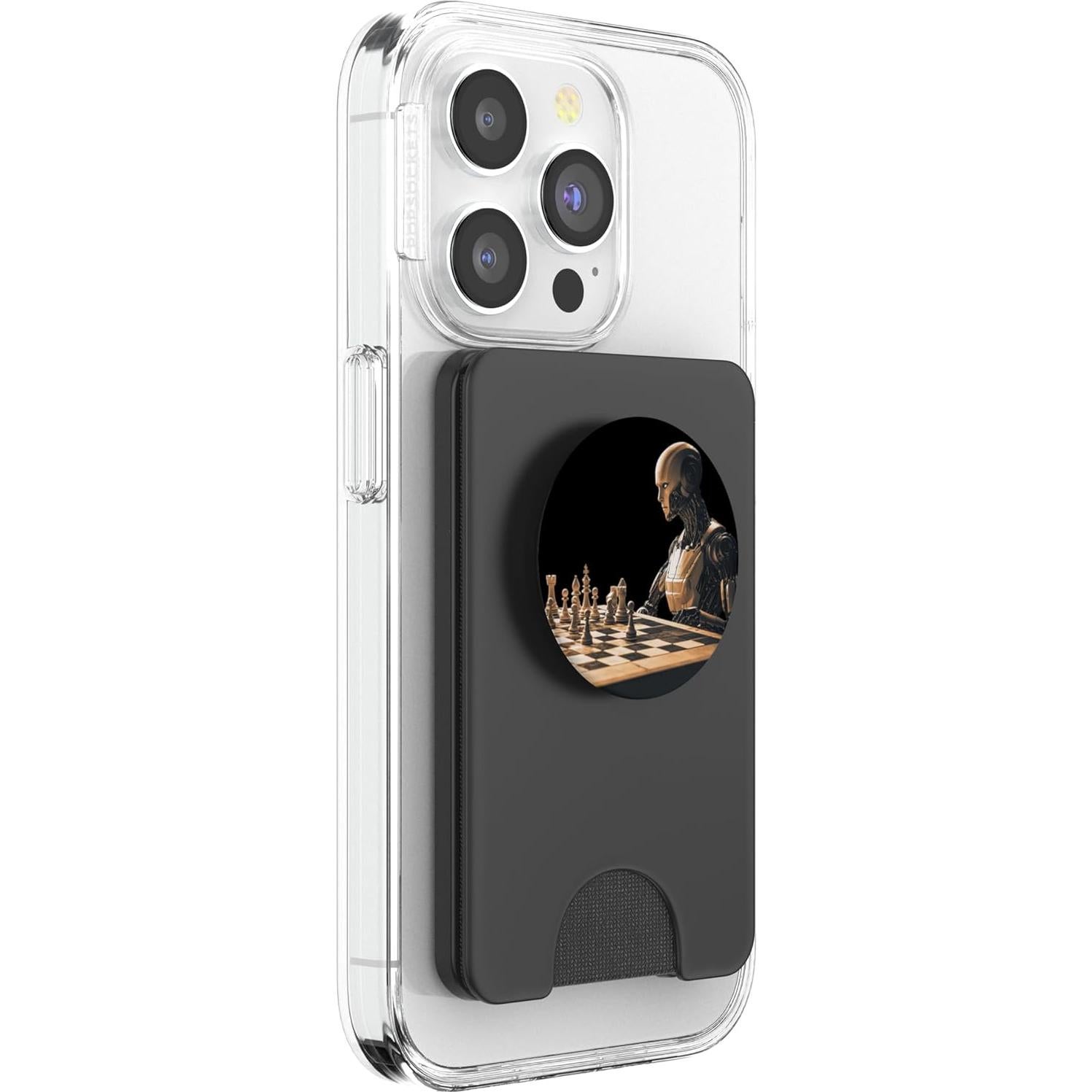 PopSockets PopWallet Magnético Robot Ajedrez IA Negro