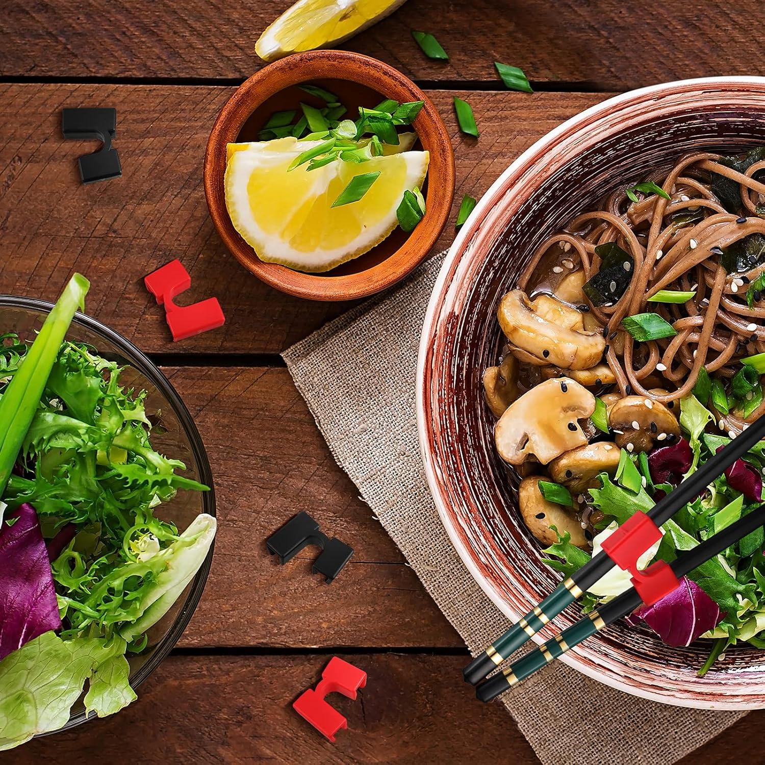 10 Ayudantes Reutilizables de Palillos Patelai - Rojo y Negro