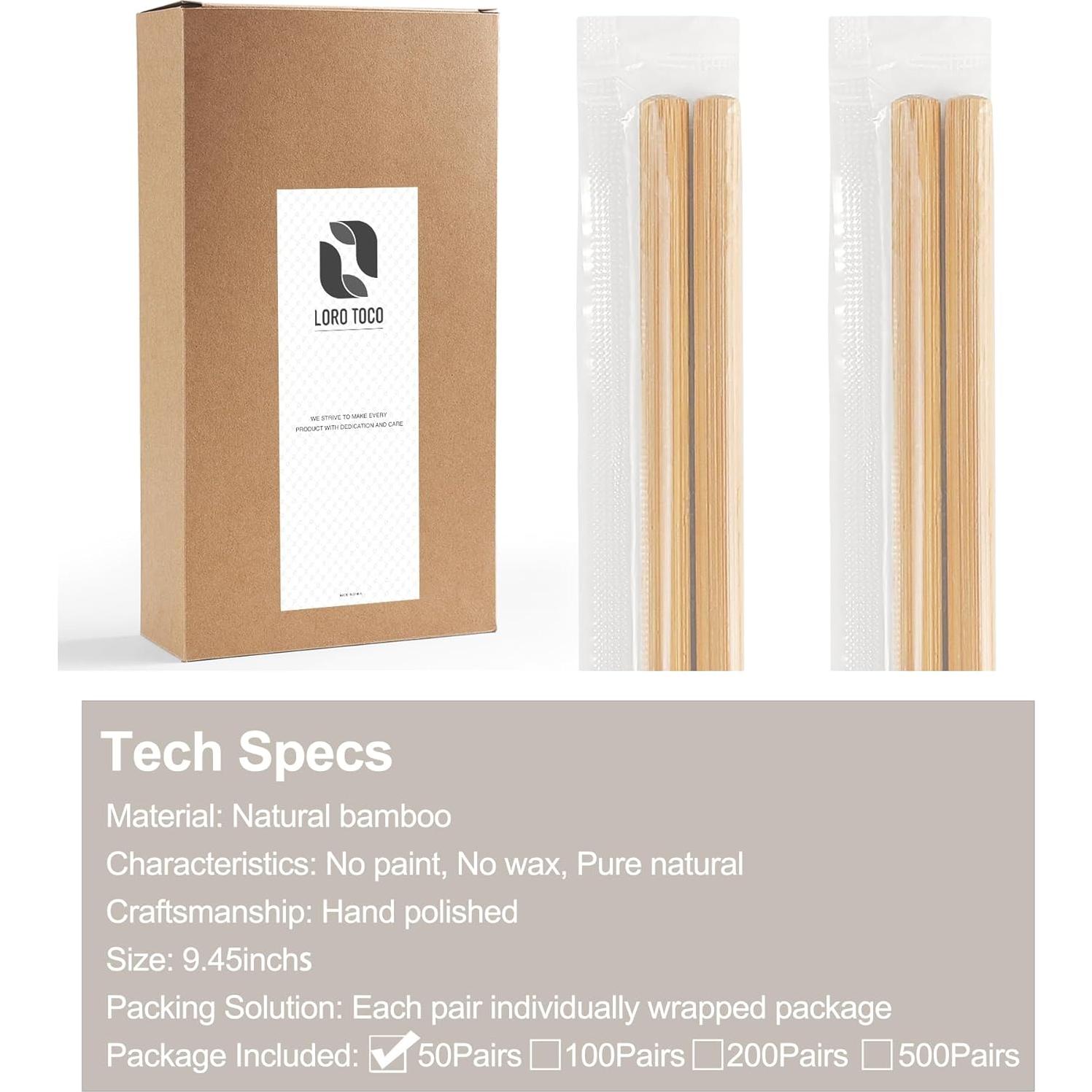 50 Pares de Palillos Reutilizables LOROTOCO 24 cm Premium