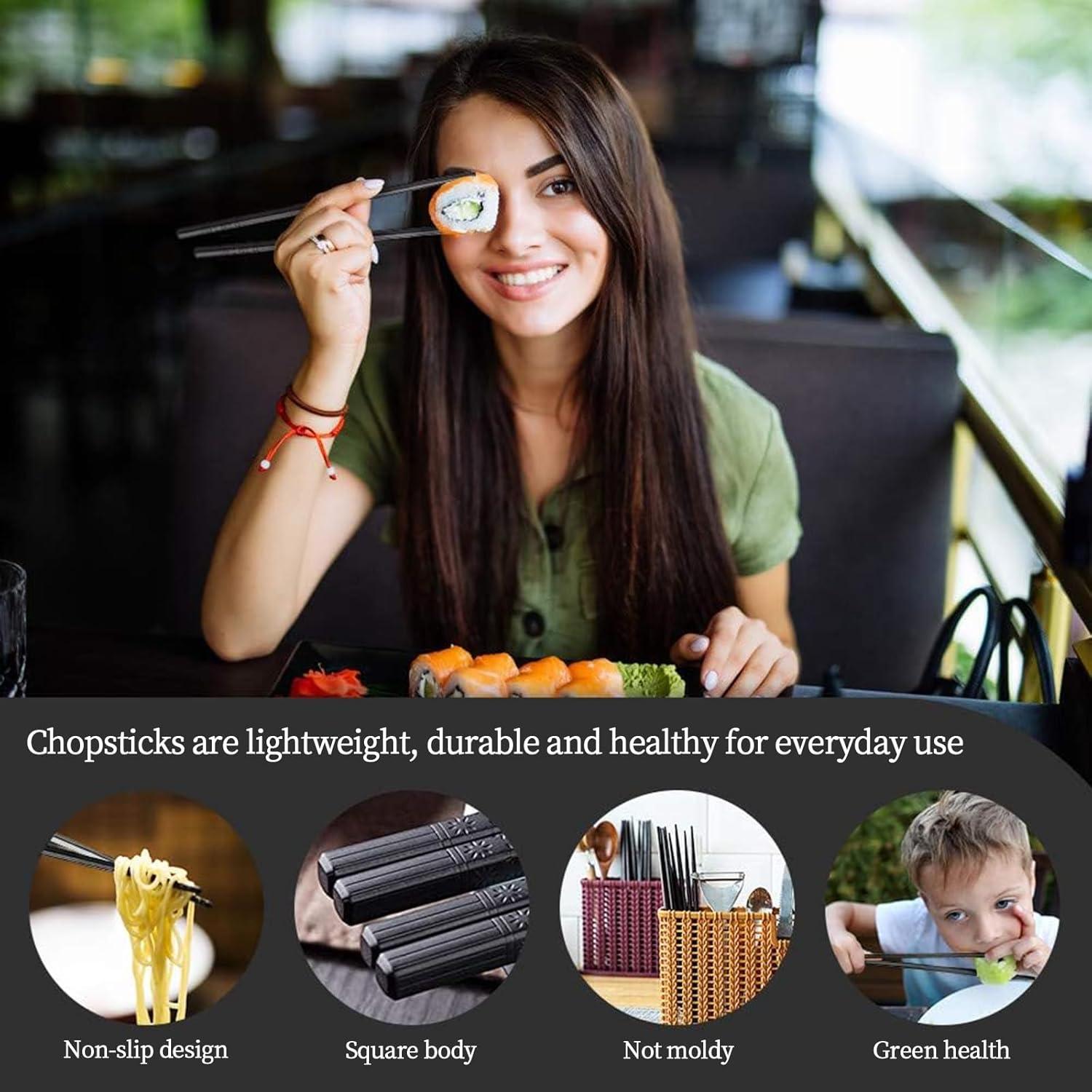 Juego de 10 Palillos Reutilizables Annvchi 24.3 cm Negro