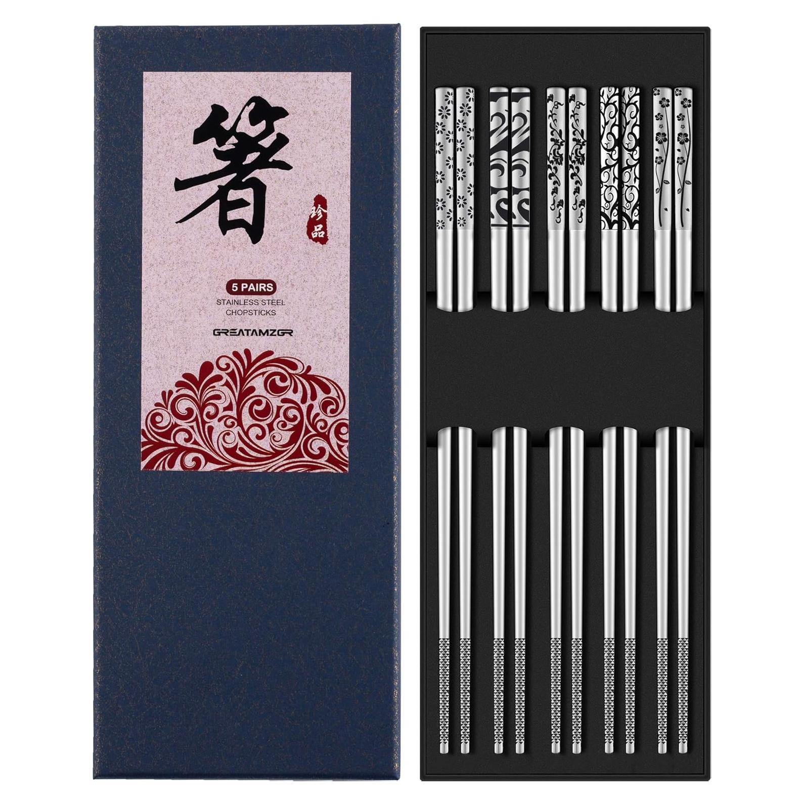 Palillos de metal reutilizables Greatamzor 24 cm set 5 pares