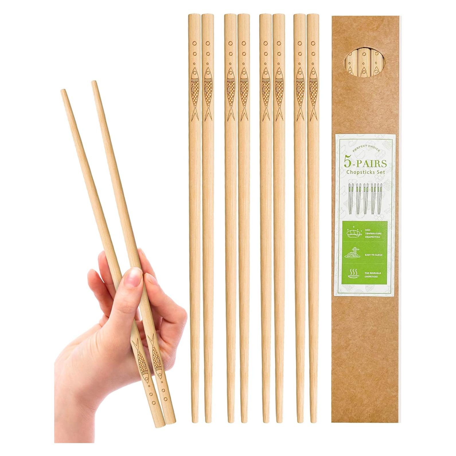 5 Pares de Palillos de Bambú Reutilizables YUNDUOJIA 25 cm