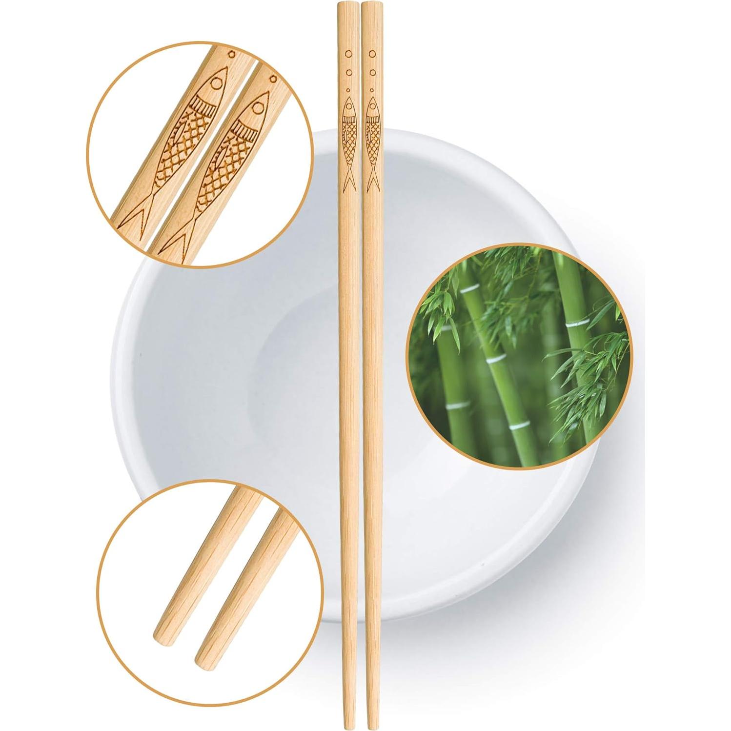 5 Pares de Palillos de Bambú Reutilizables YUNDUOJIA 25 cm