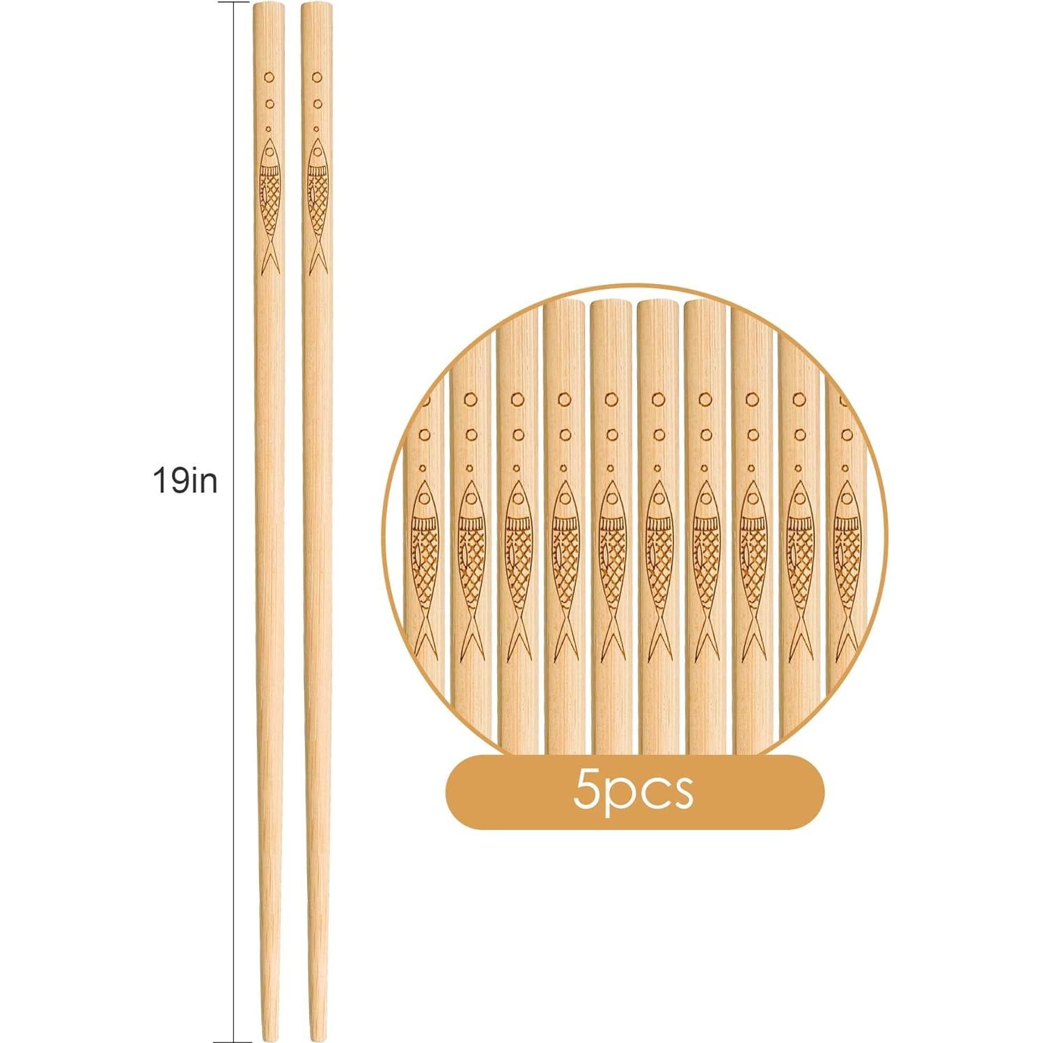 5 Pares de Palillos de Bambú Reutilizables YUNDUOJIA 25 cm