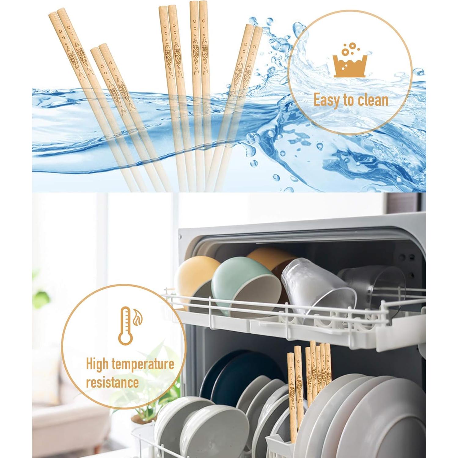 5 Pares de Palillos de Bambú Reutilizables YUNDUOJIA 25 cm