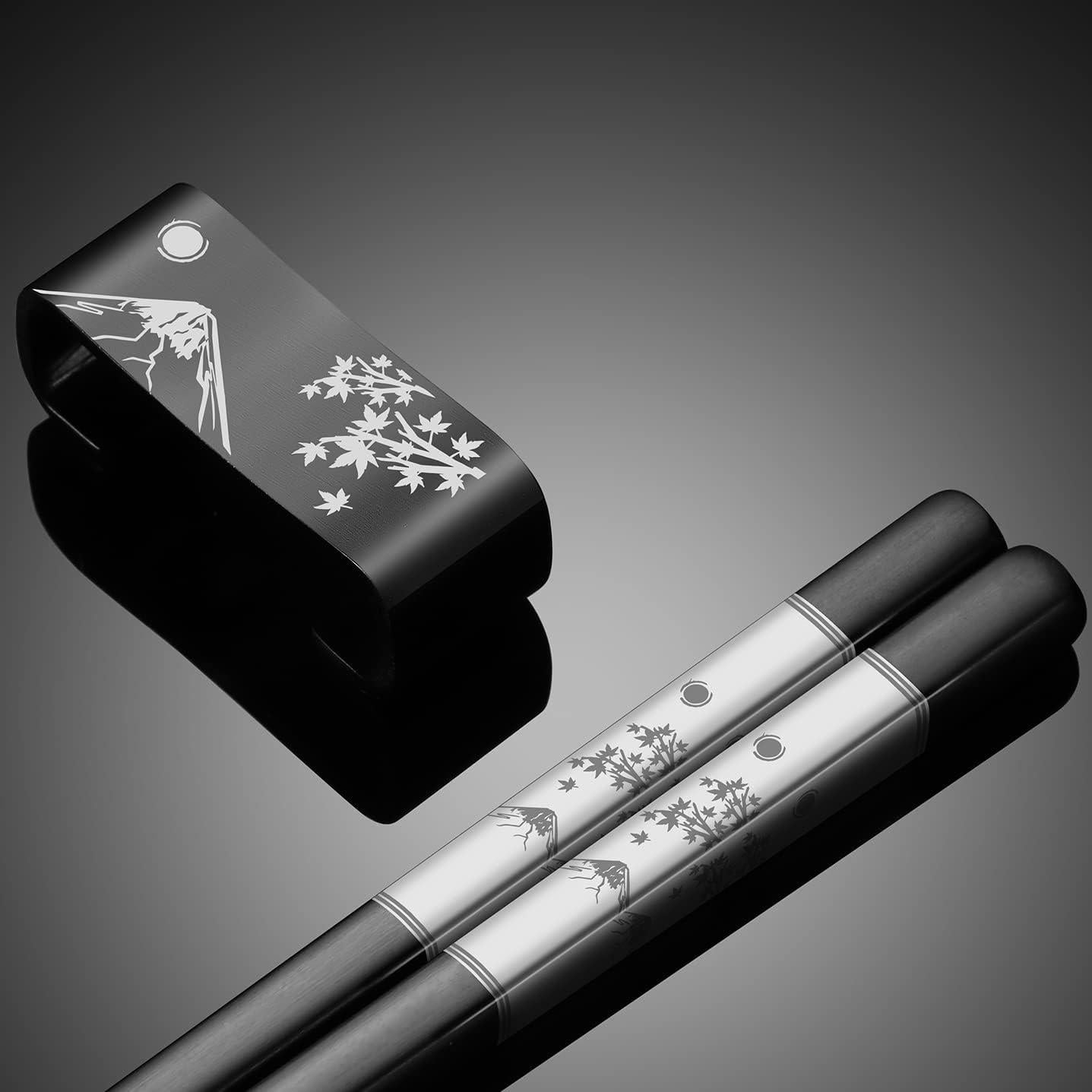 Juego de Palillos de Acero Inoxidable TIICOO 23.5 cm Negro