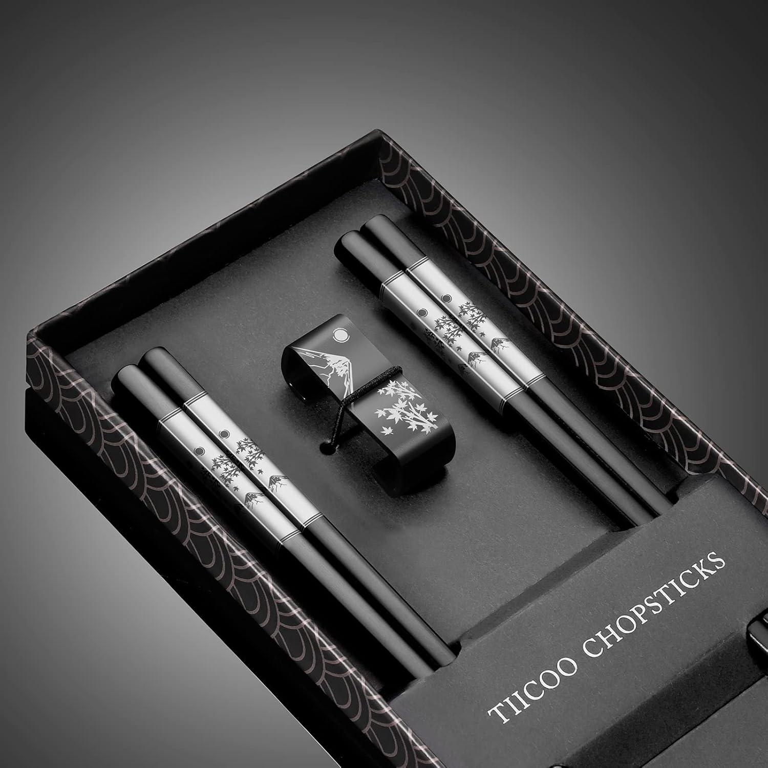 Juego de Palillos de Acero Inoxidable TIICOO 23.5 cm Negro